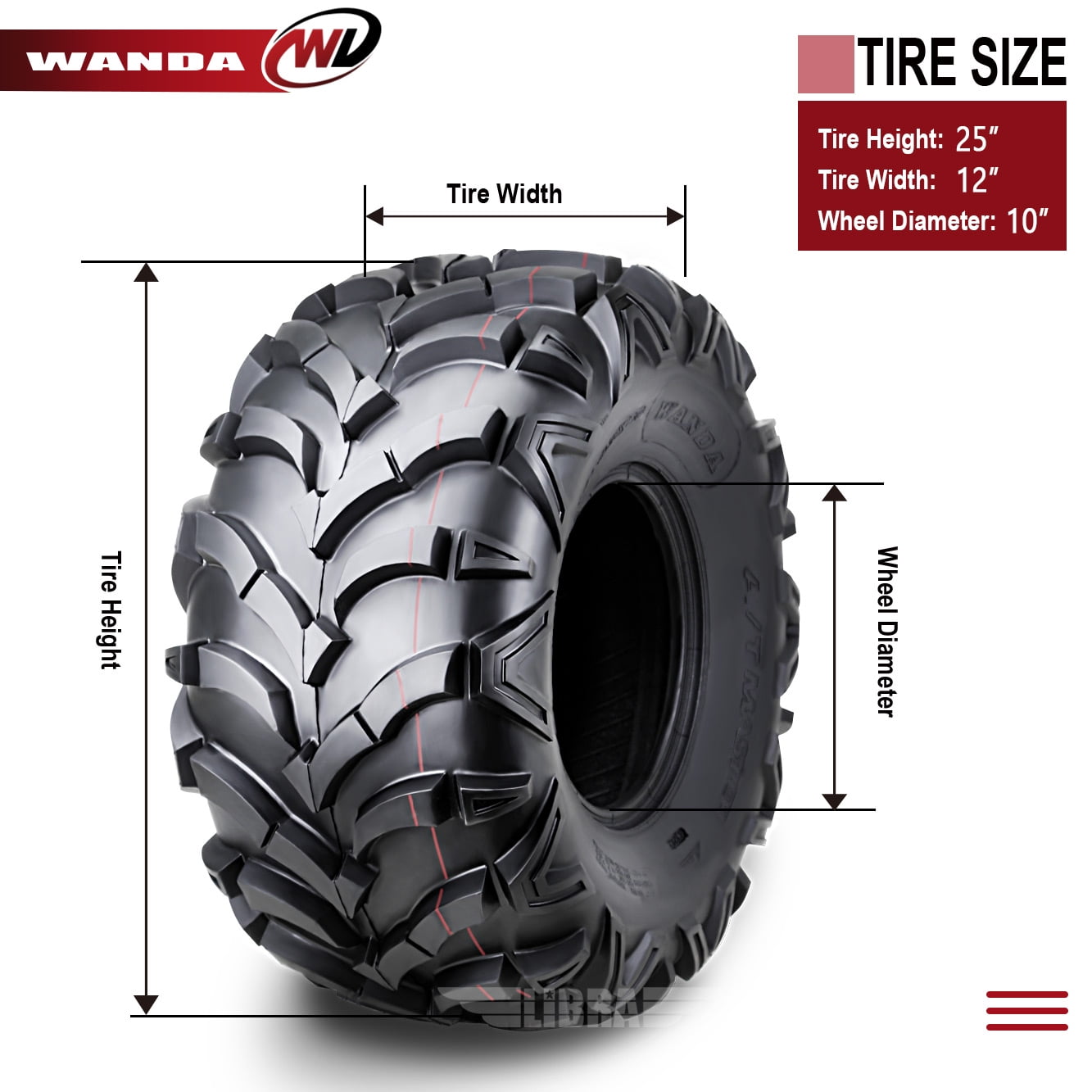 Wanda ATV/UTV Tires P341 All-Terrain Replacement Tires (25x12-10, Set of 2) bl1a5