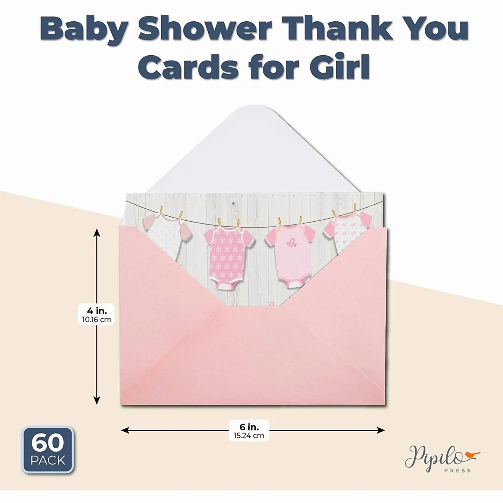 YANI Baby Shower Thank You Cards Set with Envelopes and Stickers (60-Pack, 6 in x 4 in) js9wy