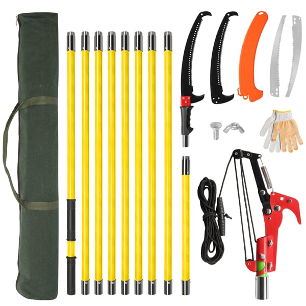 AsterOutdoor Manual Pole Saw Tree Trimmer Set, Extendable Fiberglass Long Reach Pruner (Yellow, 30 ft) qvf8s