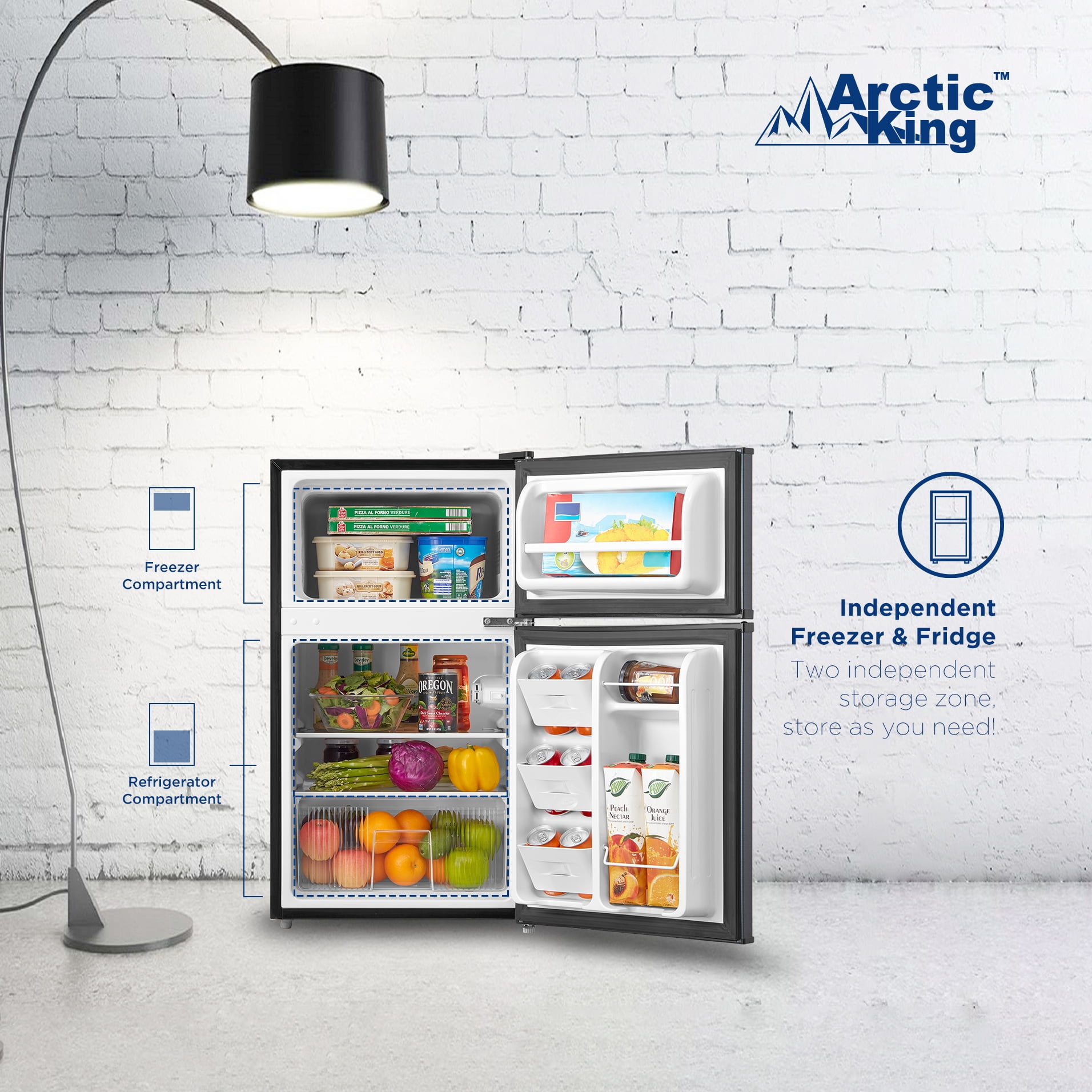 Arctic King 3.2 Cu Ft Two Door Mini Fridge with Freezer (Silver, 3.2 cu ft) d4hf4
