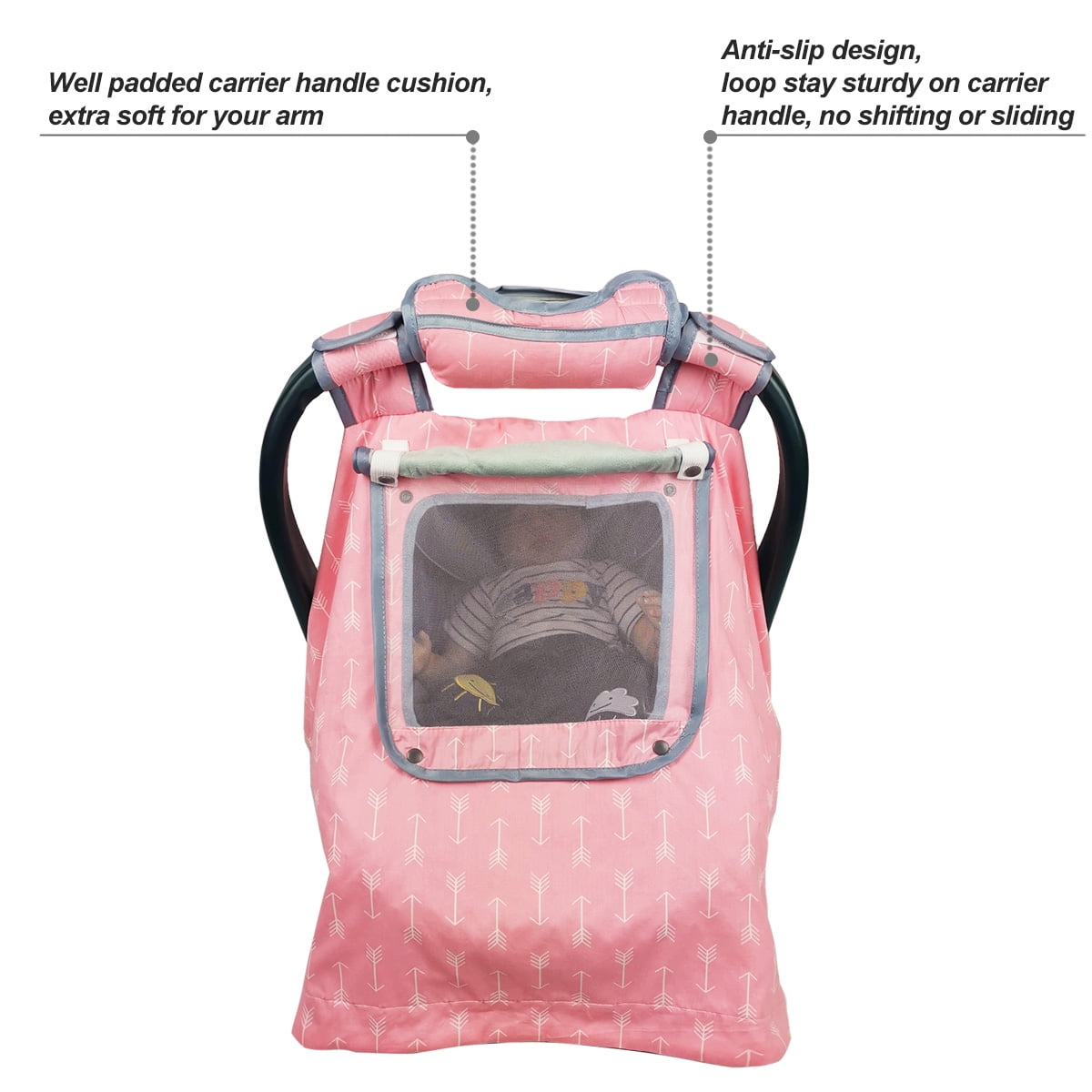 ICOPUCA Baby Car Seat Canopy & Carrier Cover (Pink with White Dots, 38 in x 30 in) iz3u1