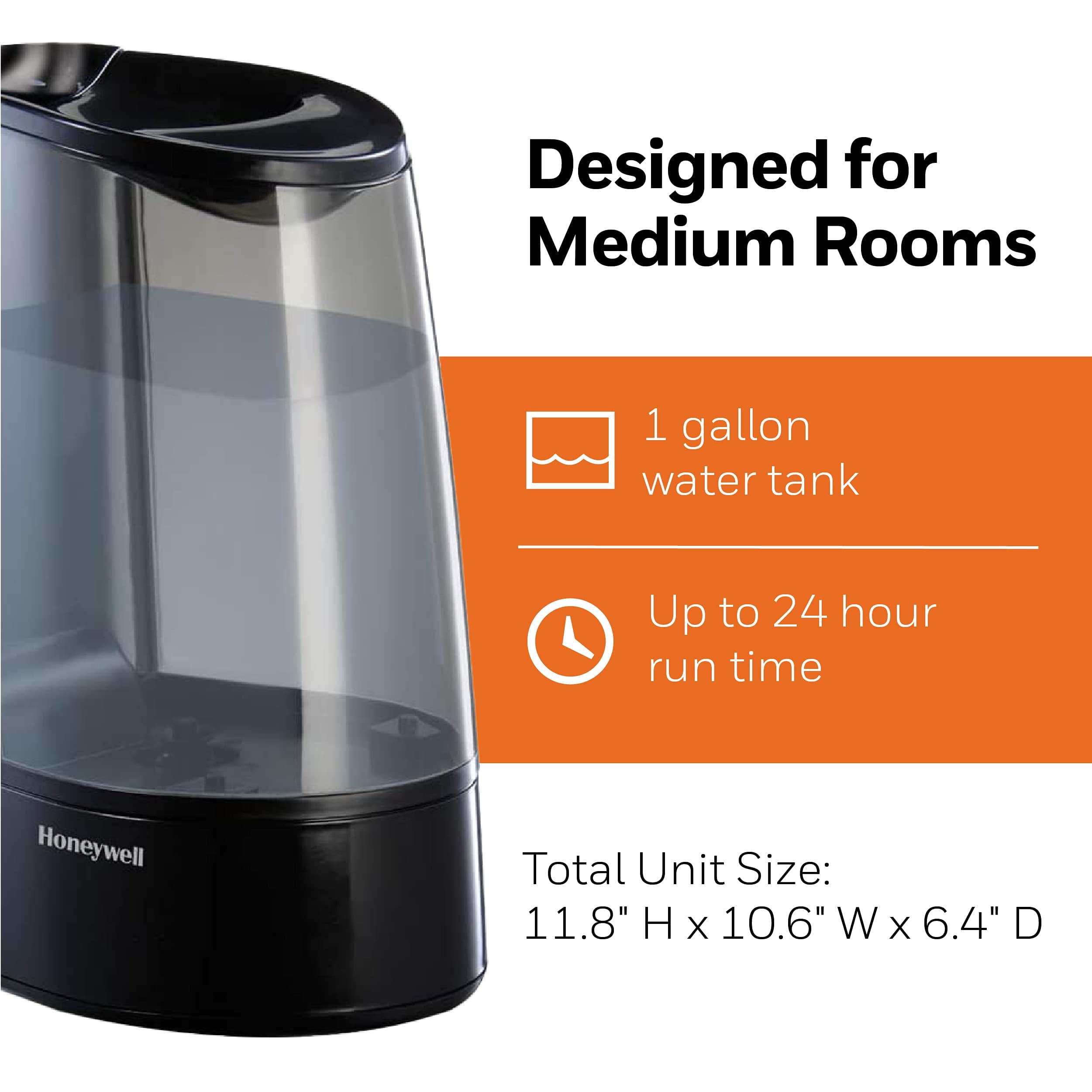 Honeywell Warm Mist Humidifier HWM705B (Filter Free, Quiet Operation, Black, 1 gal) 19mmj