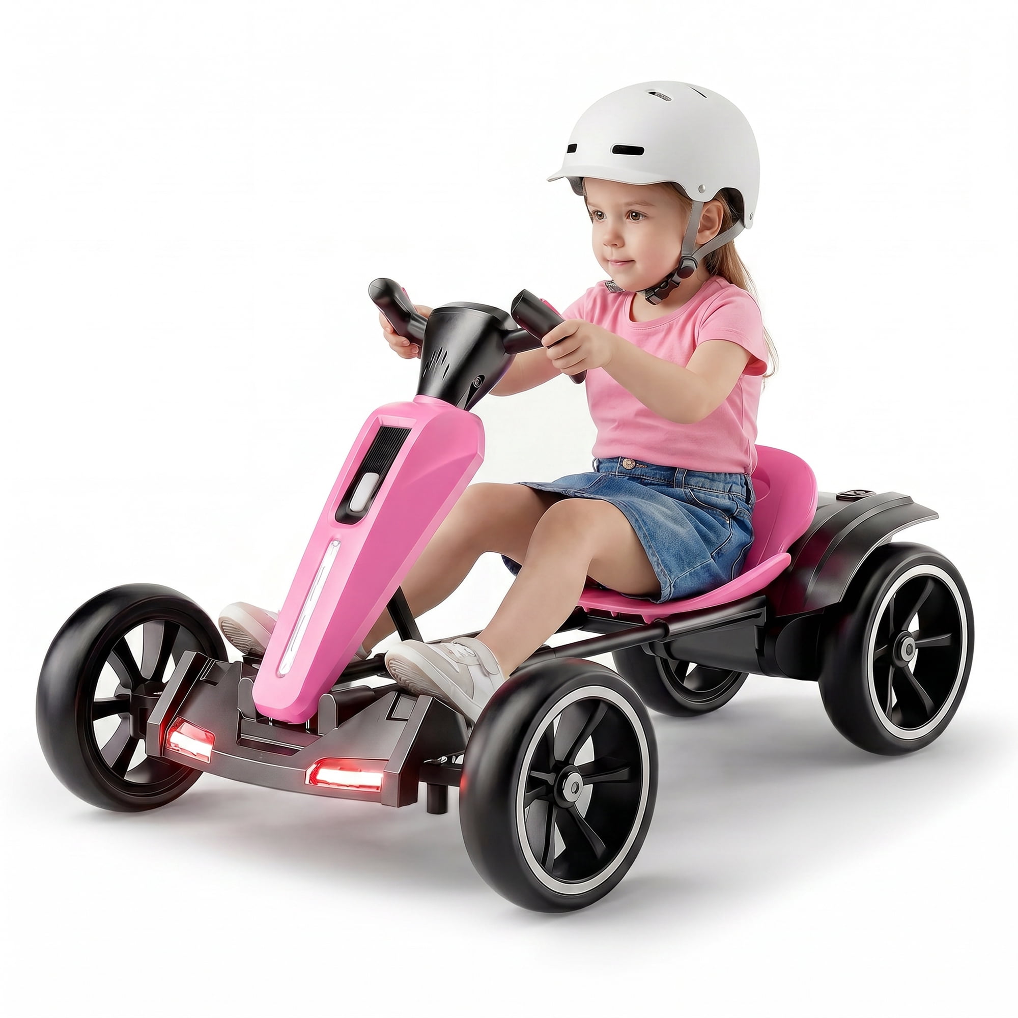Holaki 12V Electric Go Kart for Kids, Battery Powered Ride-on Toy with LED Lights and EVA Wheels (Pink, 88 lb Capacity) ujaw5