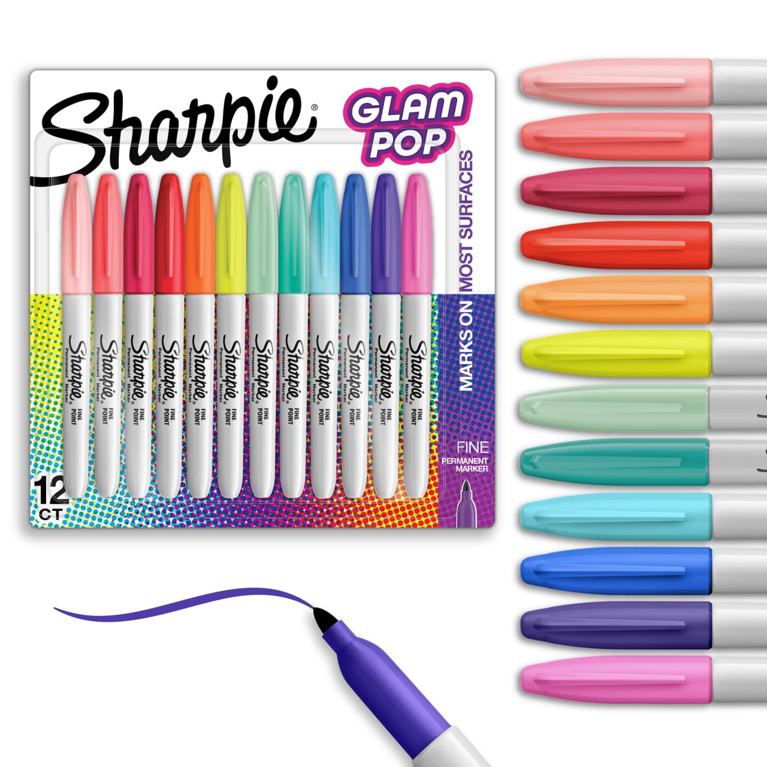 Sharpie Glam Pop Permanent Markers, Fine Point, Quick-Drying Ink (Assorted Colors, 12 Count) gwpez
