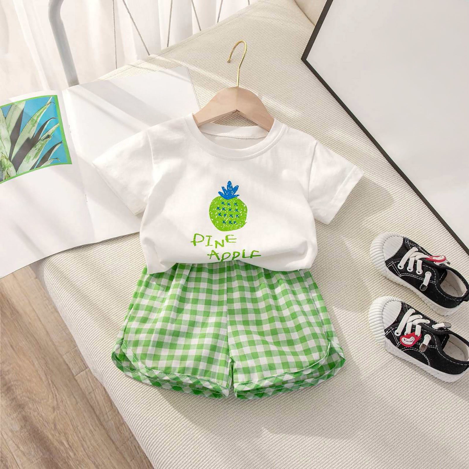 Yindaity Toddler Girls Summer Outfit Set Sunflower Print T-Shirt and Denim Shorts (Green, 3-4 Years) rjg90