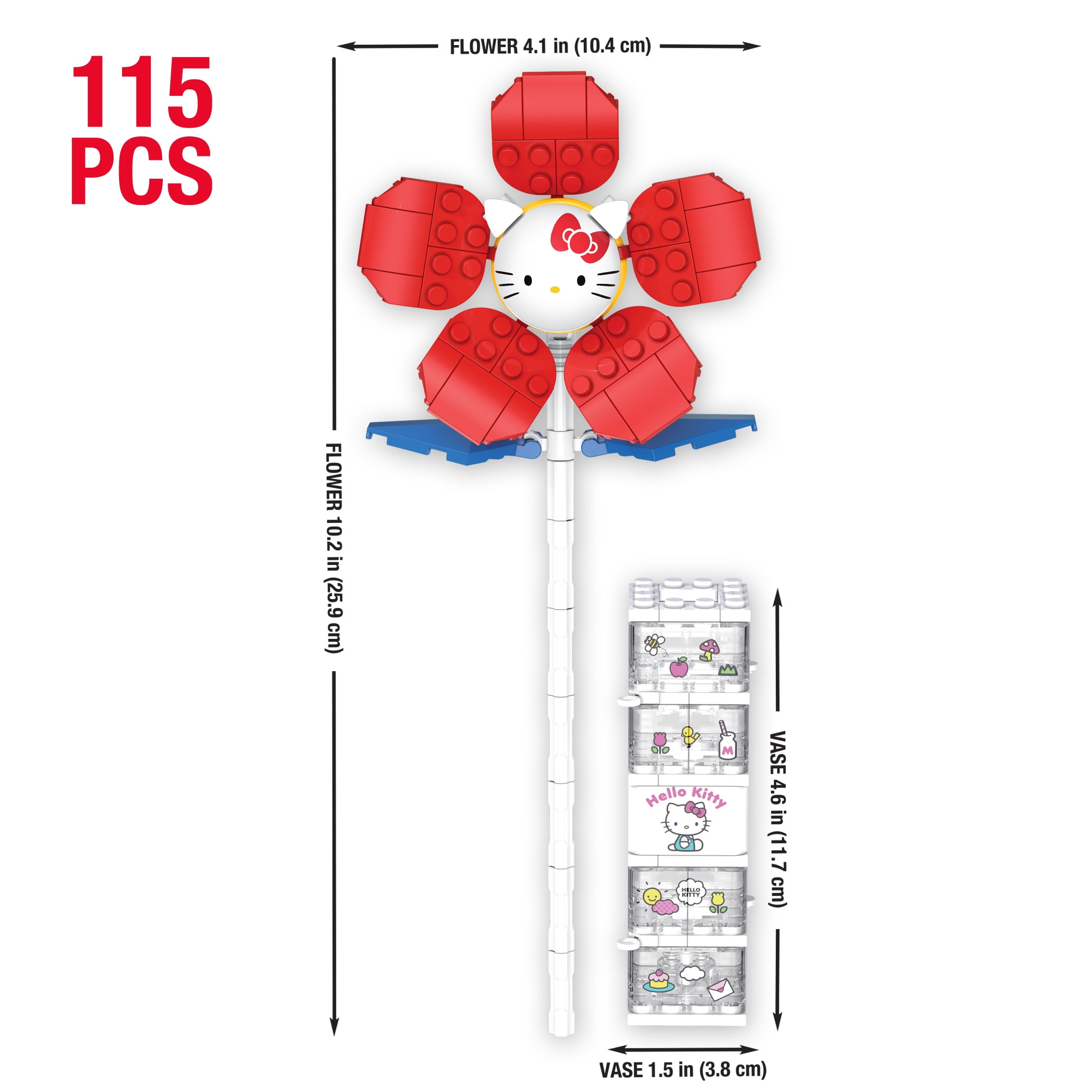 Brickcraft Hello Kitty Flower & Vase Building Kit (Decorative Floral Bouquet Set, 115 Pieces) tn9hd