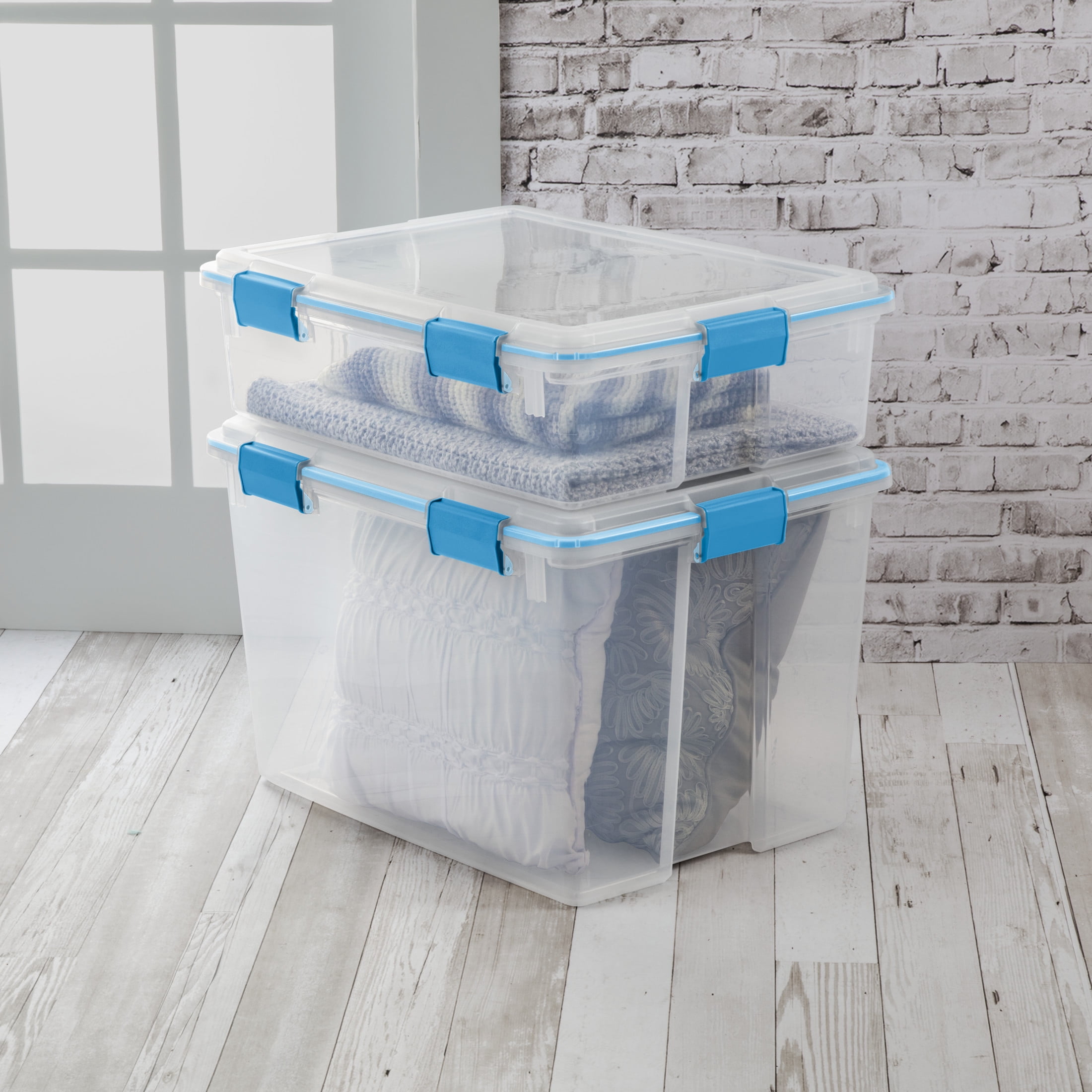 Sterilite Gasket Box Weather-Resistant Storage Bin with Latch Lid (Clear, 80 Quart) 9eyc2