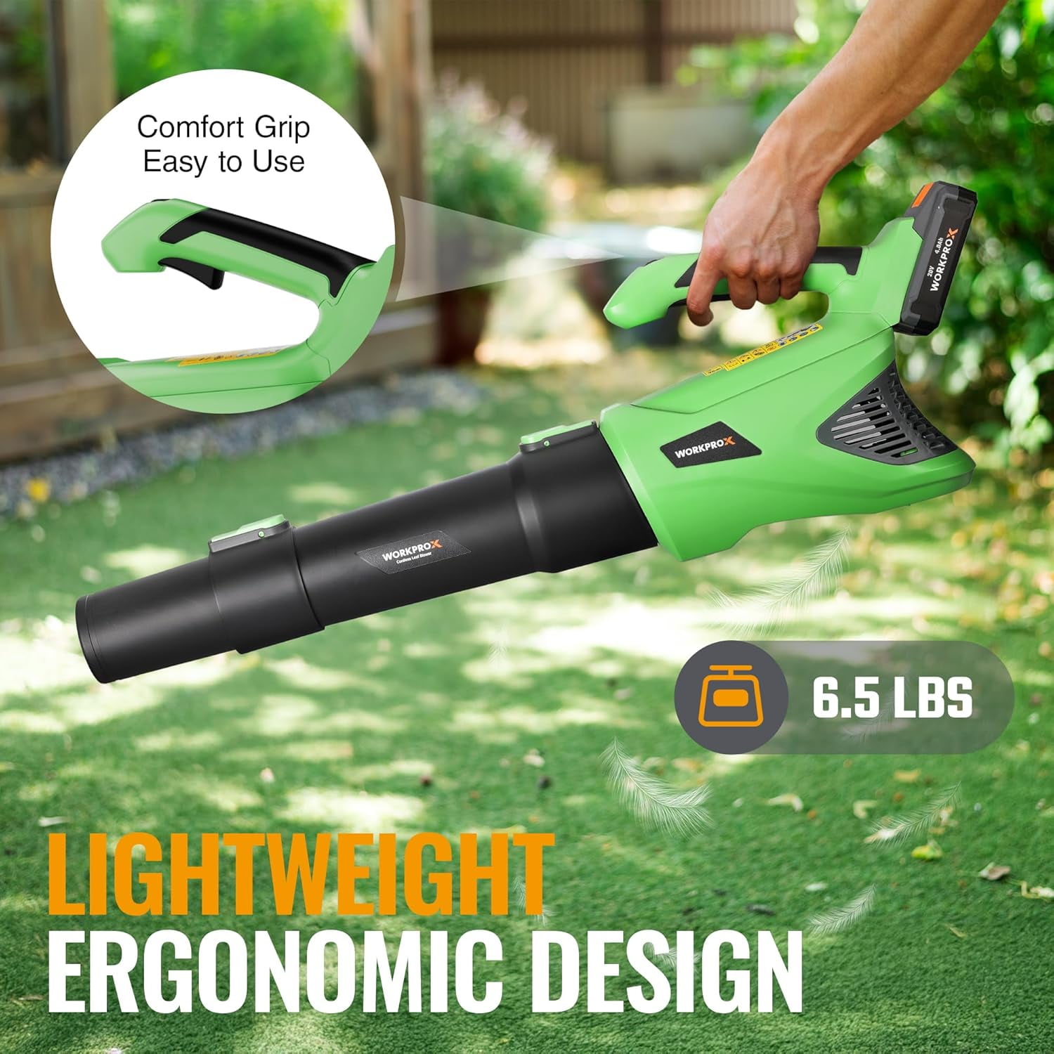 WORKPROX Cordless Leaf Blower, 20V Electric Power Blower with 4.0Ah Battery, Variable Speed Control for Lawn and Patio Maintenance (6.5 lb) 1ogff