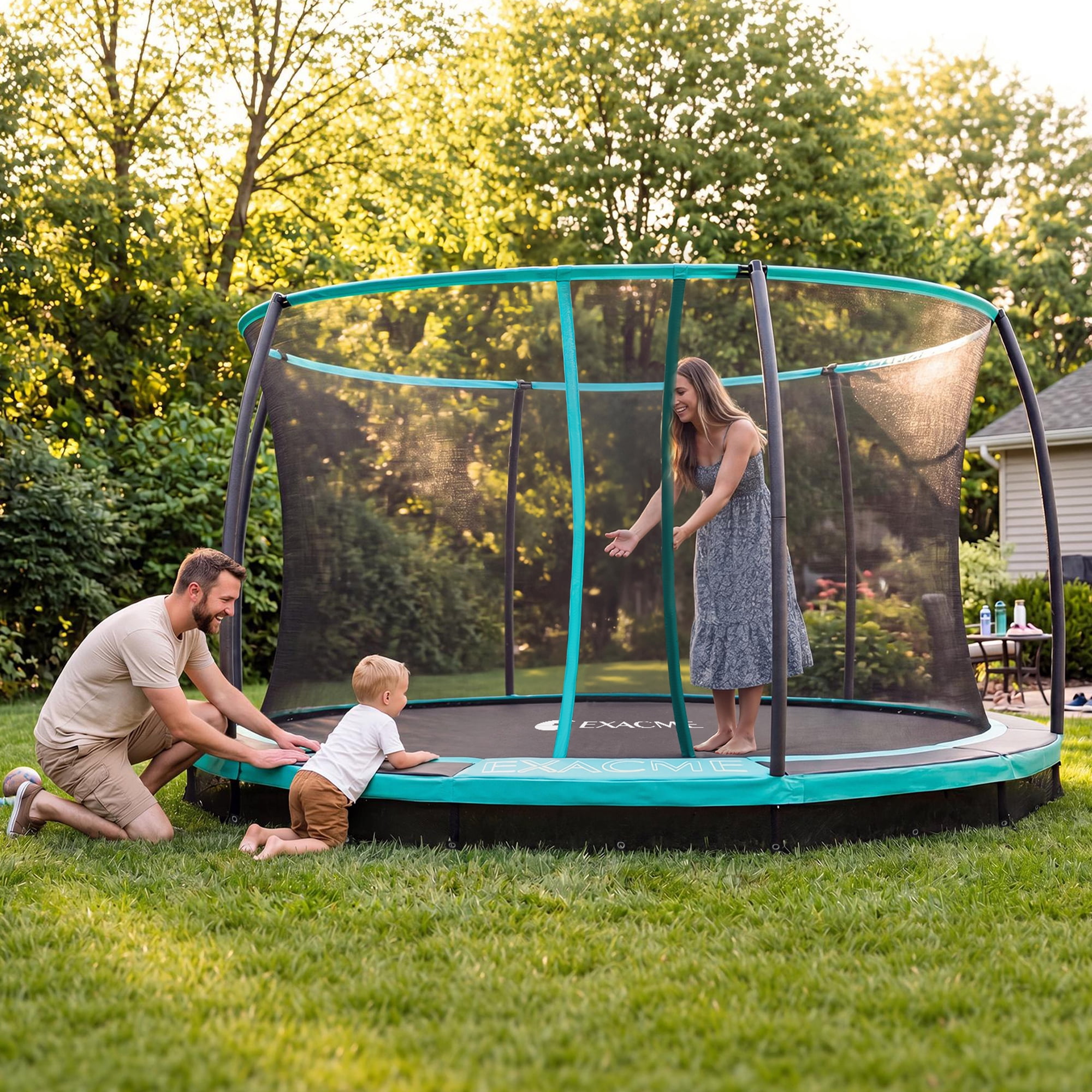 ExacMe In-Ground Trampoline with Safety Enclosure Net (Black, 14 ft) oabw8