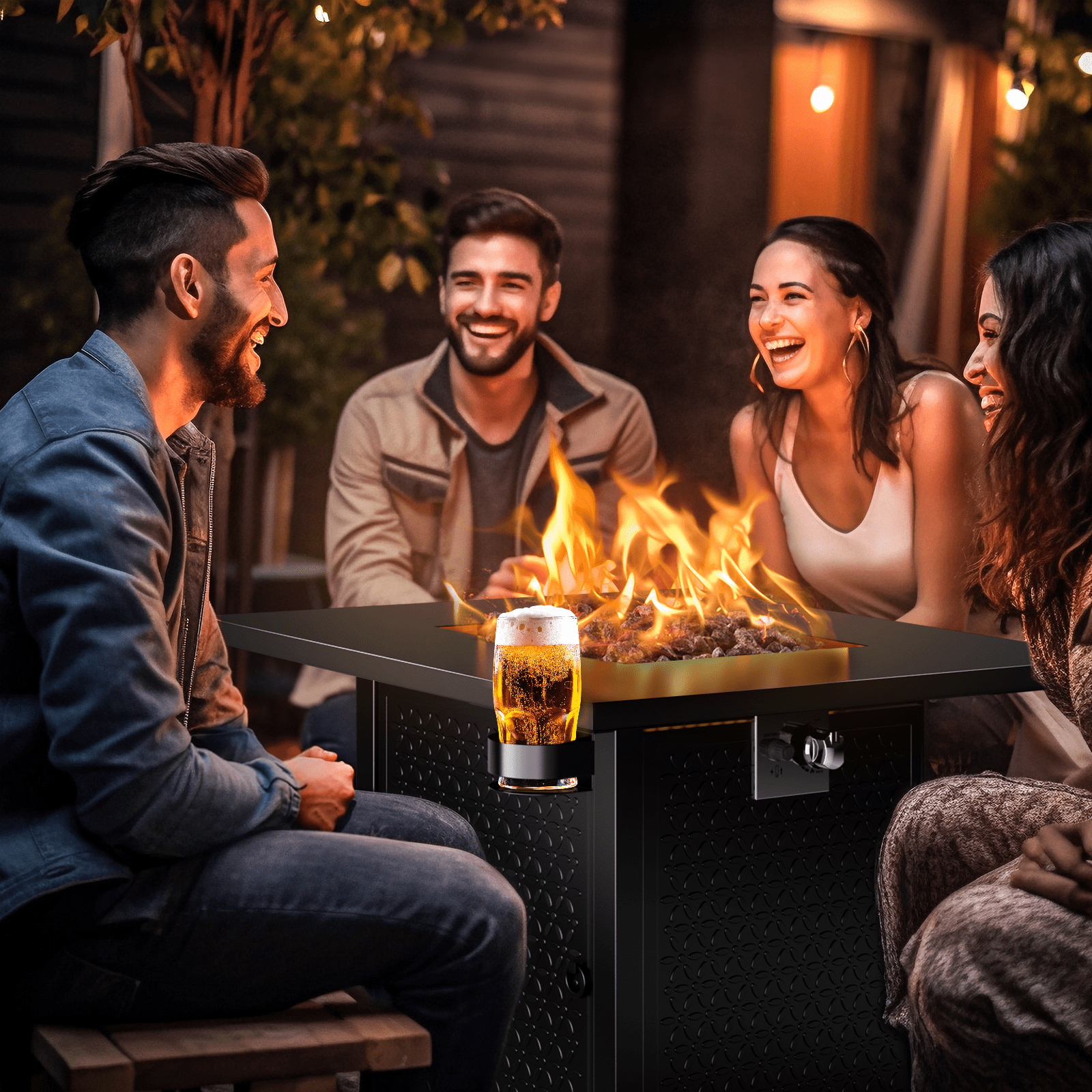 Philergo 28 Inch Propane Gas Fire Pit Table with Lid and Lava Rock (Black, 28 in) 5vdul
