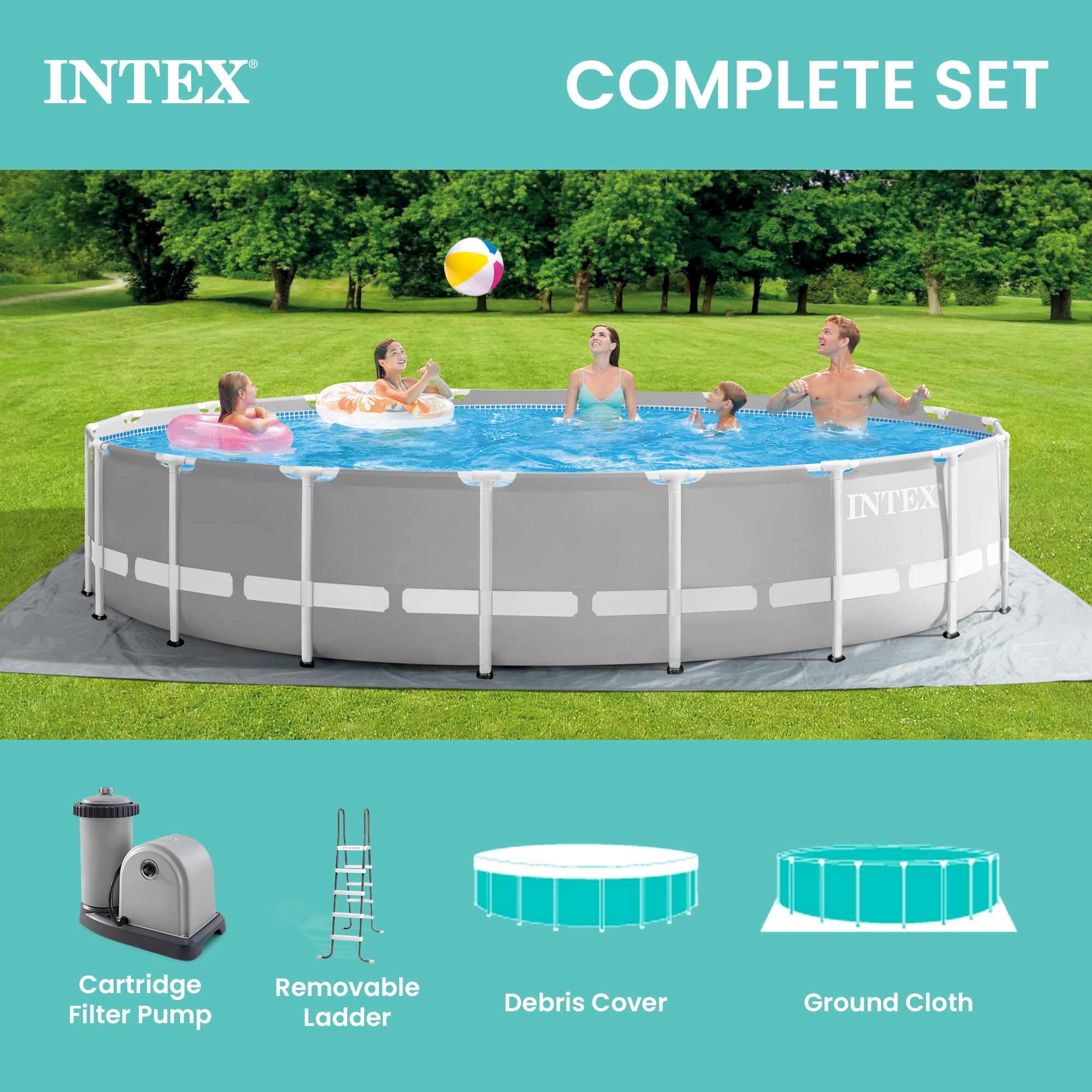 Intex Prism Frame Premium Above Ground Swimming Pool Set (Gray, 18 ft x 48 in) 2zqob