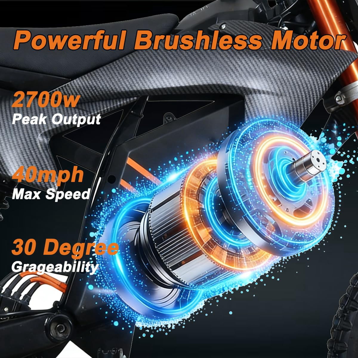 X-Pro Drax Sport Electric Dirt Bike 2700W High-Performance Off-Road E-Bike (Orange, 14 in/12 in Wheels) y0v1g