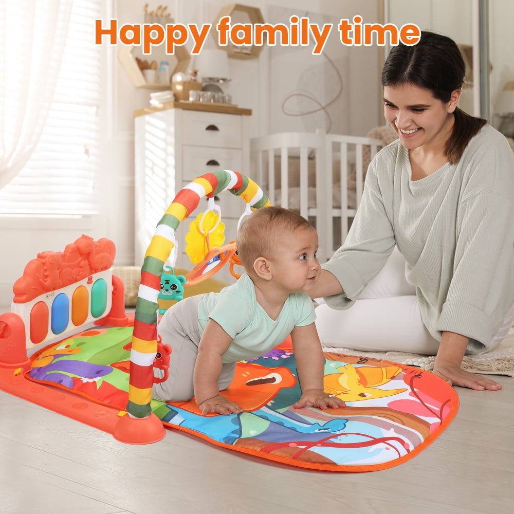 JoyStone Baby Gym Play Mat, Tummy Time Activity Center with Musical Piano and Hanging Toys (Red, 1 Set) bm8rt
