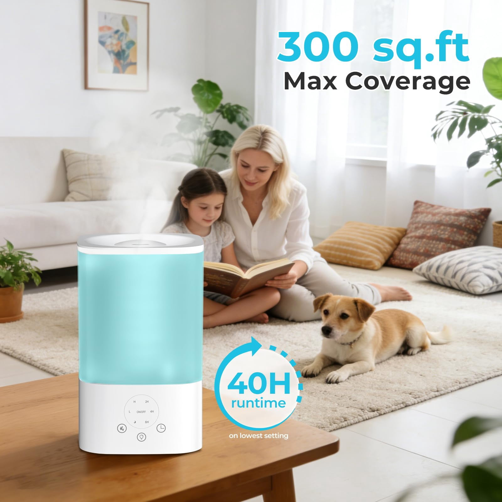 Auseo Cool Mist Humidifier, Ultrasonic Air Purifier with 7-Color LED Night Light, Top-Fill Design (White, 108 fl oz) y12m7