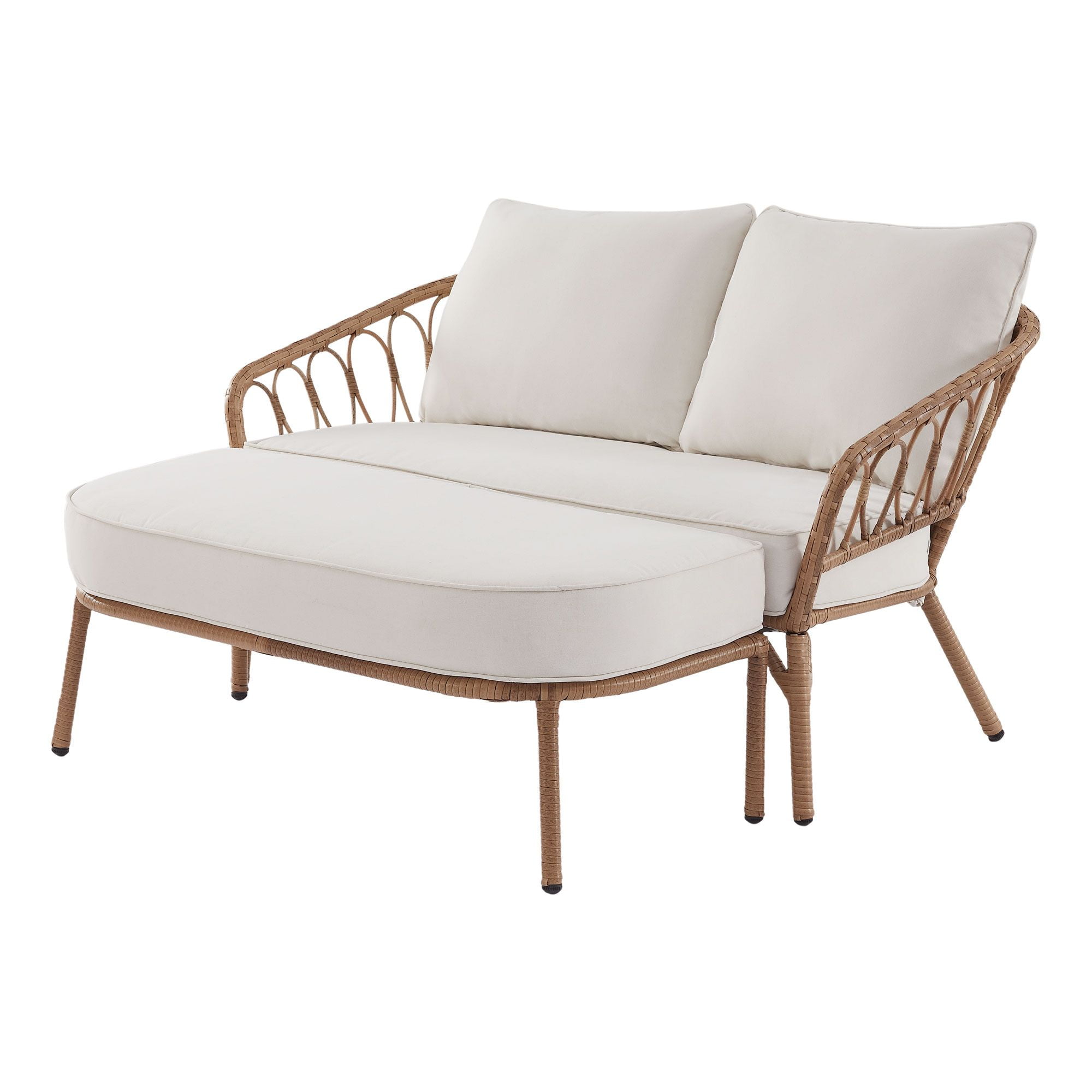 Better Homes & Gardens Willow Sage All-Weather Wicker Outdoor Loveseat and Ottoman Set (Beige, 2-Piece) lialw