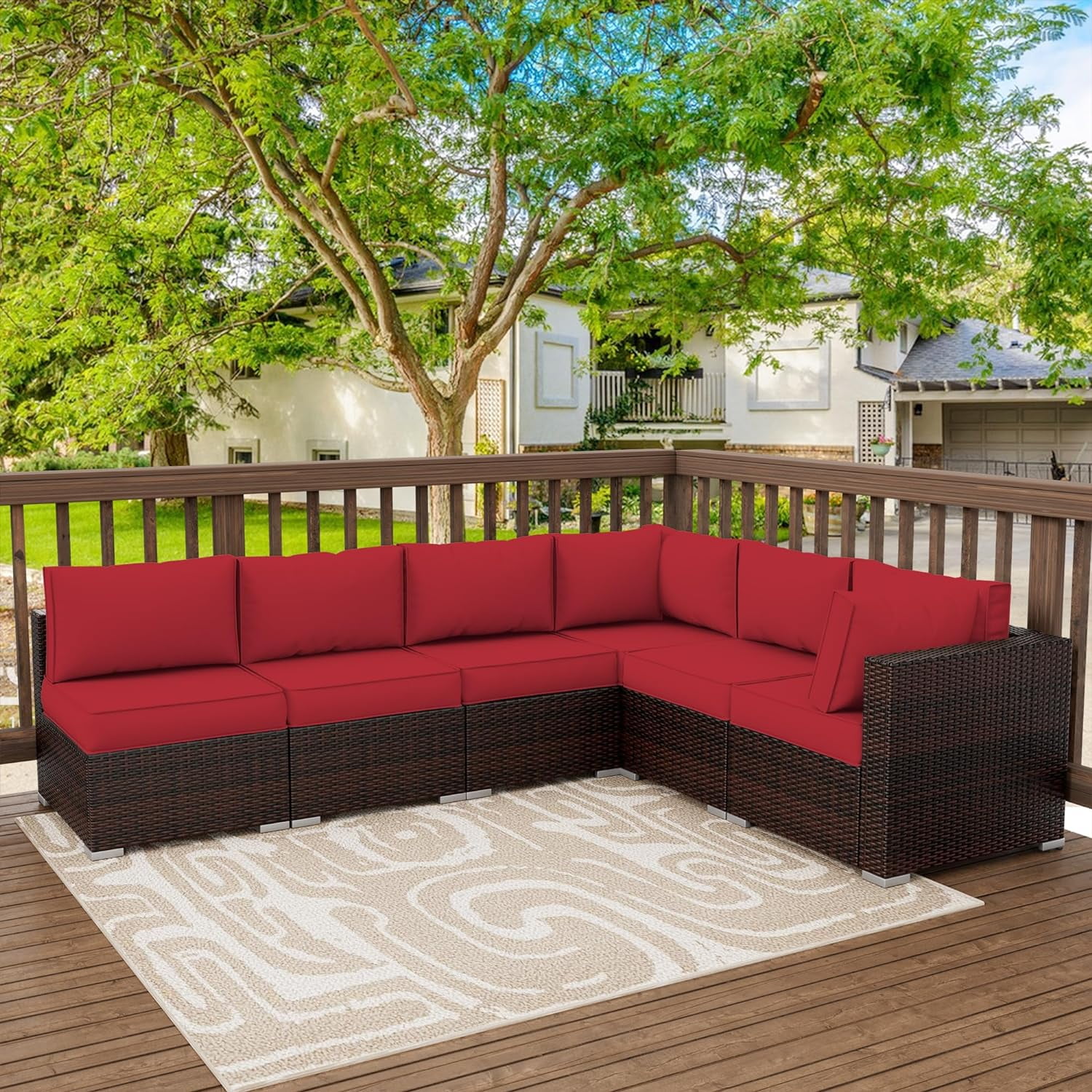 ELPOSUN Outdoor Patio Furniture Replacement Cushions, Deep Seat Sectional Sofa Cushions, Water-Resistant Fabric (Red, 14-Piece Set) px94t