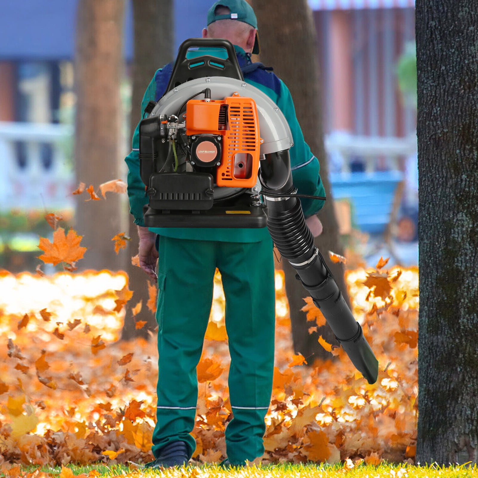 JNXYL EB650 63CC Gas Backpack Leaf Blower, Commercial Grade 2-Stroke Engine, 665 CFM High-Velocity Airflow (Orange, 63CC) wl5aw