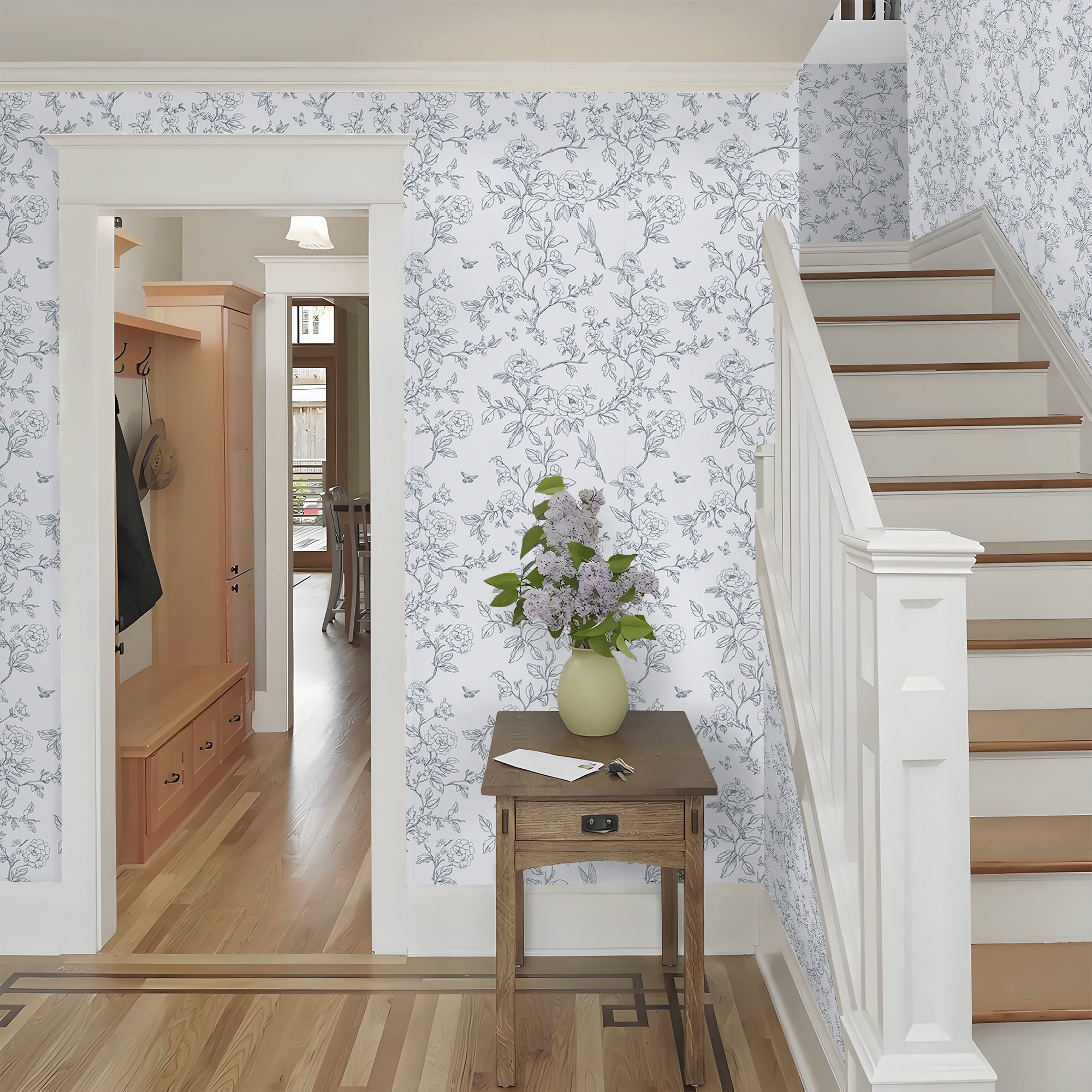 Abyssaly Floral Peel and Stick Wallpaper, Removable Self-Adhesive Vinyl Wall Decor (Off-White, 17.3 in x 118 in) 8m31o