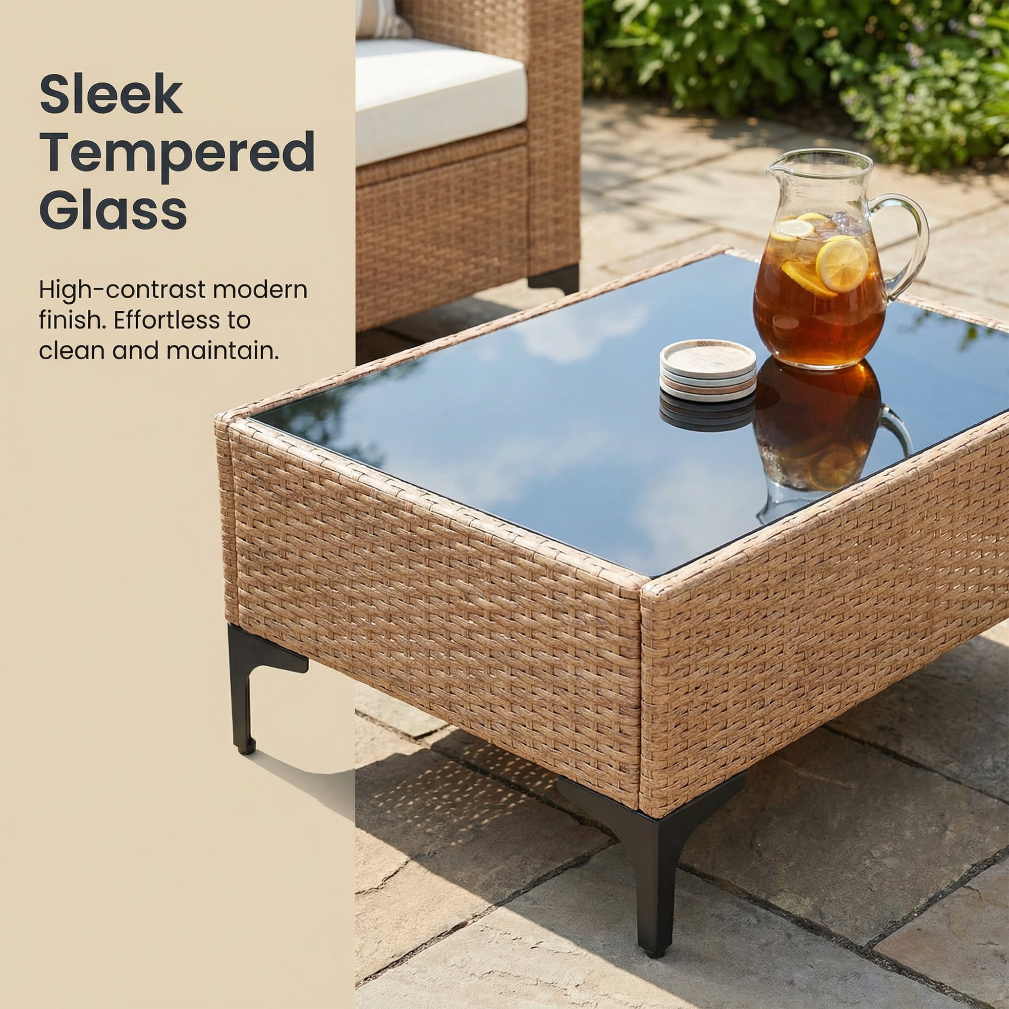 LAZZO 7-Piece Outdoor Conversation Set, Wicker Patio Furniture with Cushions and Coffee Table (Beige, 7-Piece) 4dxaf