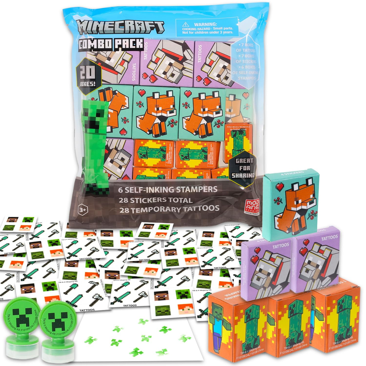 Decade West Minecraft Party Favor Boxes Set with Stickers Tattoos and Stampers (20 Pieces) 9gpws