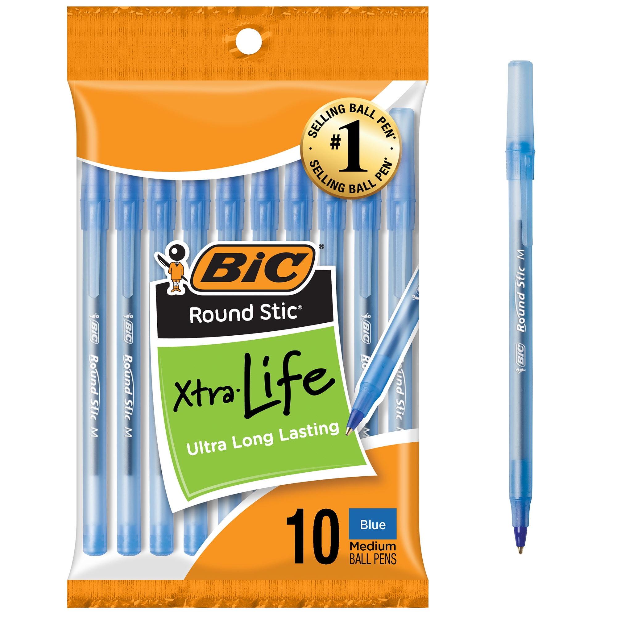 BIC Round Stic Ballpoint Pens, Medium Point, Smooth Writing Ink (Blue, 10 Pack) j49y5