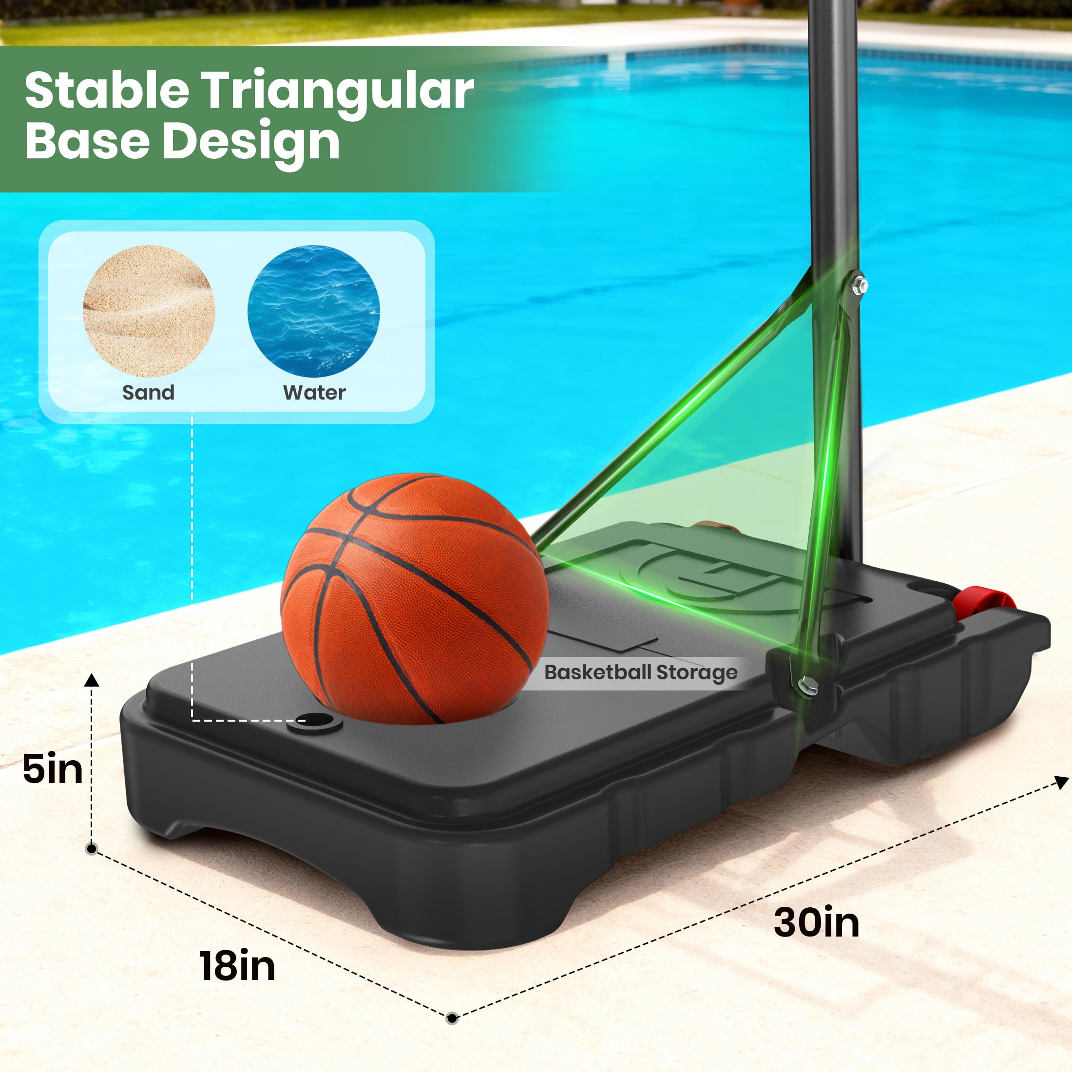 GVDV 33 in Portable Basketball Hoop, Height Adjustable Goal System for Kids and Teens (Black, 3.8-7 ft) 3dwj5