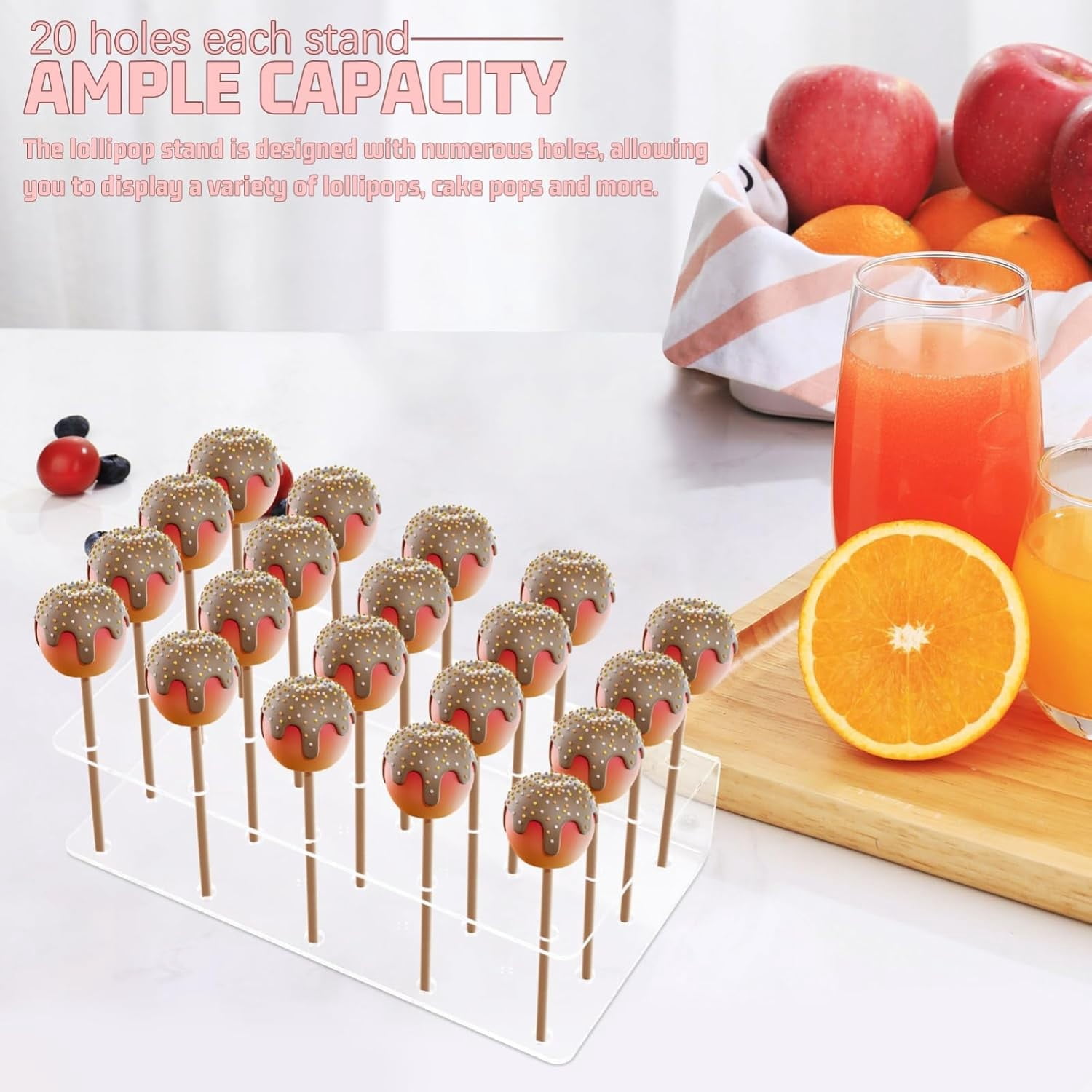 Liulin Cake Pop Stand, 20-Hole Clear Acrylic Lollipop Display Holder for Parties and Weddings (Clear, 6.3 in x 3.5 in x 1.5 in) vw6wj