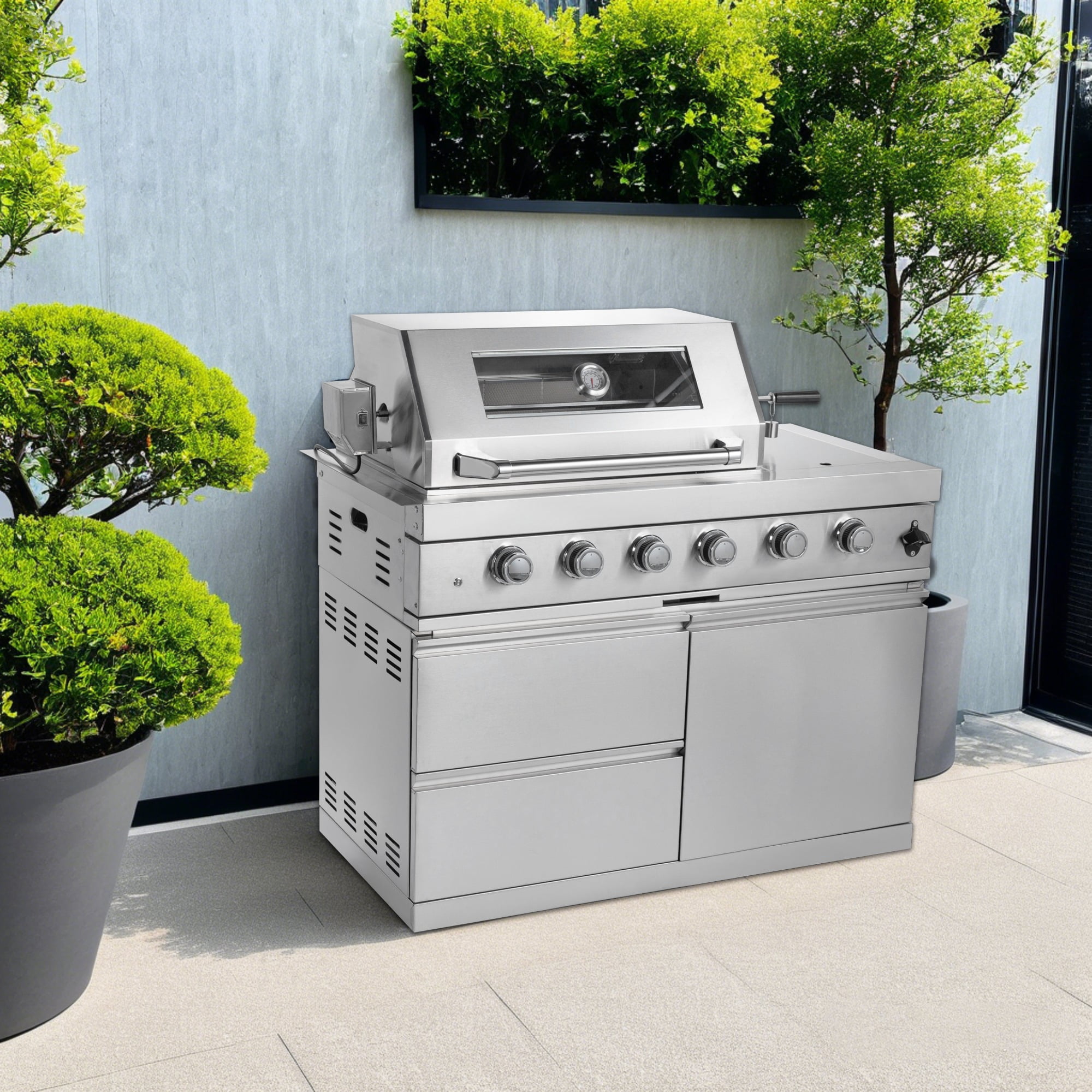 Navratil 4-Burner Stainless Steel Outdoor Kitchen Gas Grill with Rotisserie Kit (Silver, 46 in) 35flp