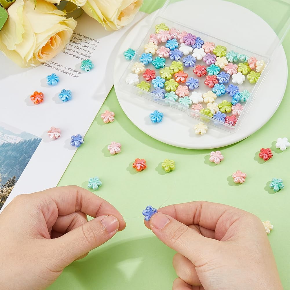 Hobbspring Ceramic Flower Beads for Jewelry Making, Handmade Porcelain Spacer Beads (Multicolor, 90 Pieces) vvdrj