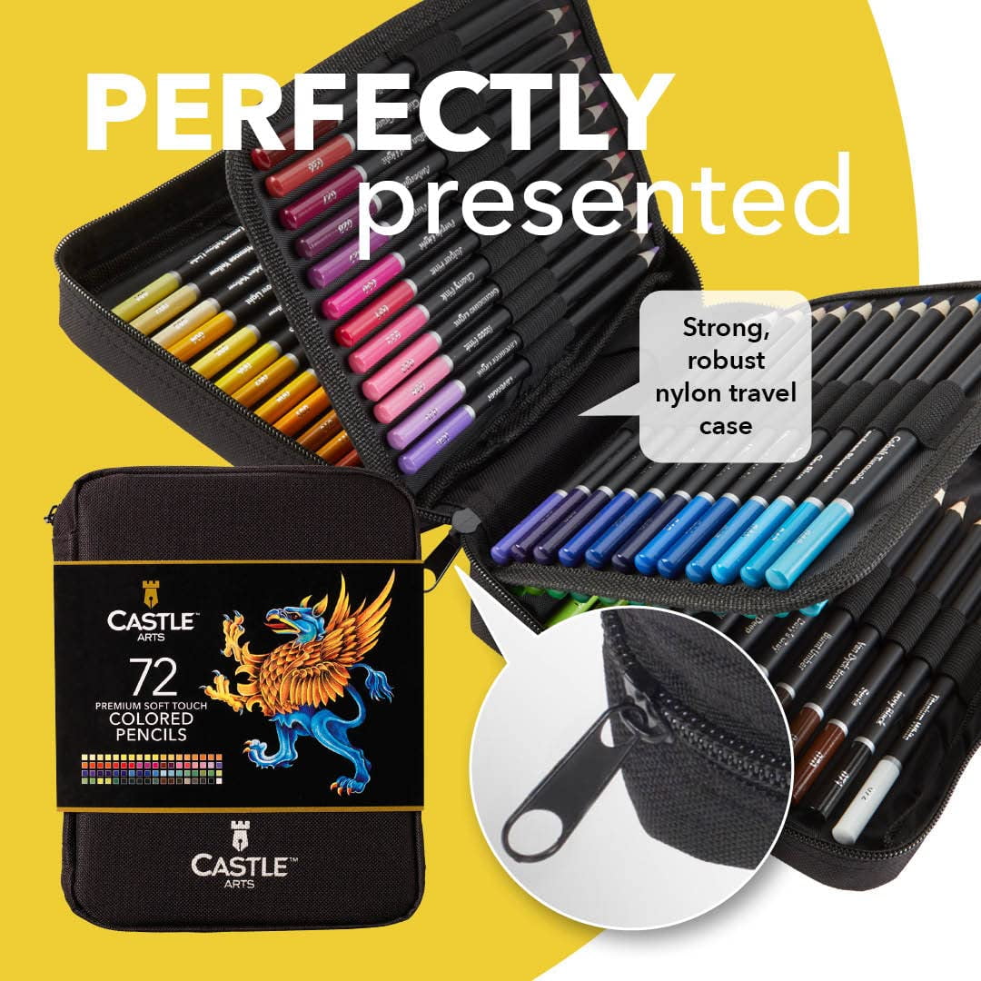 Castle Art Supplies 72 Colored Pencils Set with Zipper Case (Assorted Colors, 72 Count) helnx