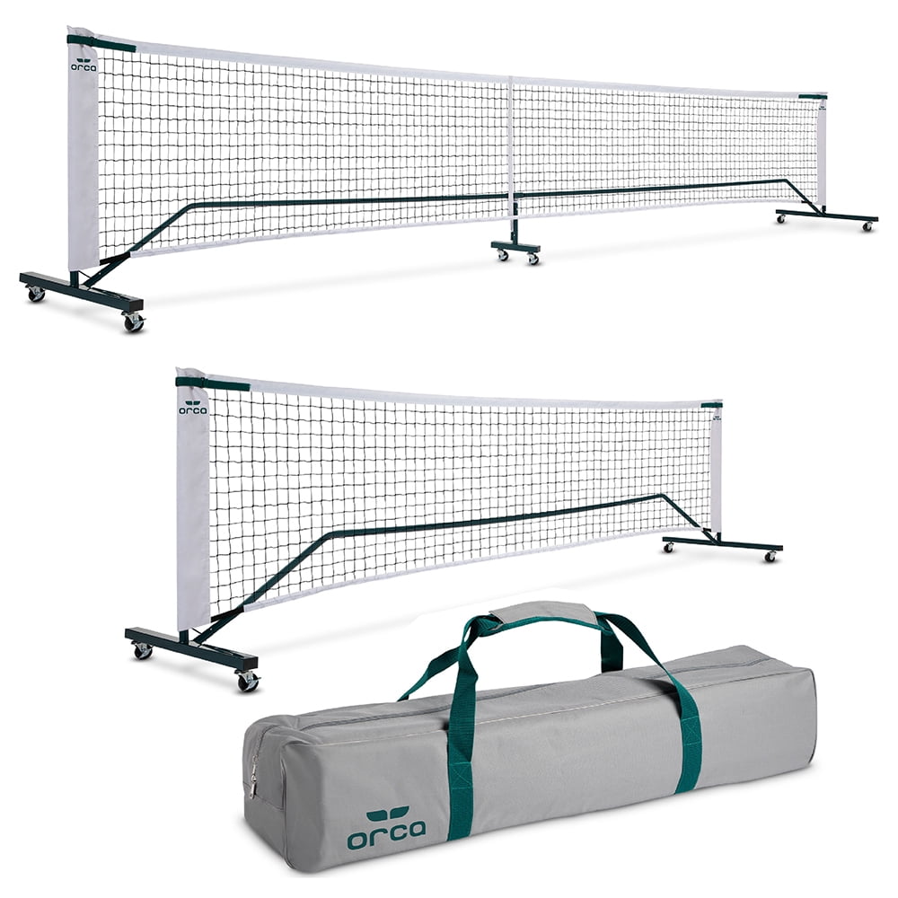 ORCA 2-in-1 Pickleball Net Set, Regulation 22-ft Full Court & 11-ft Half Court Practice Net with Steel Frame & Locking Wheels (White, 22-ft) v3mrl