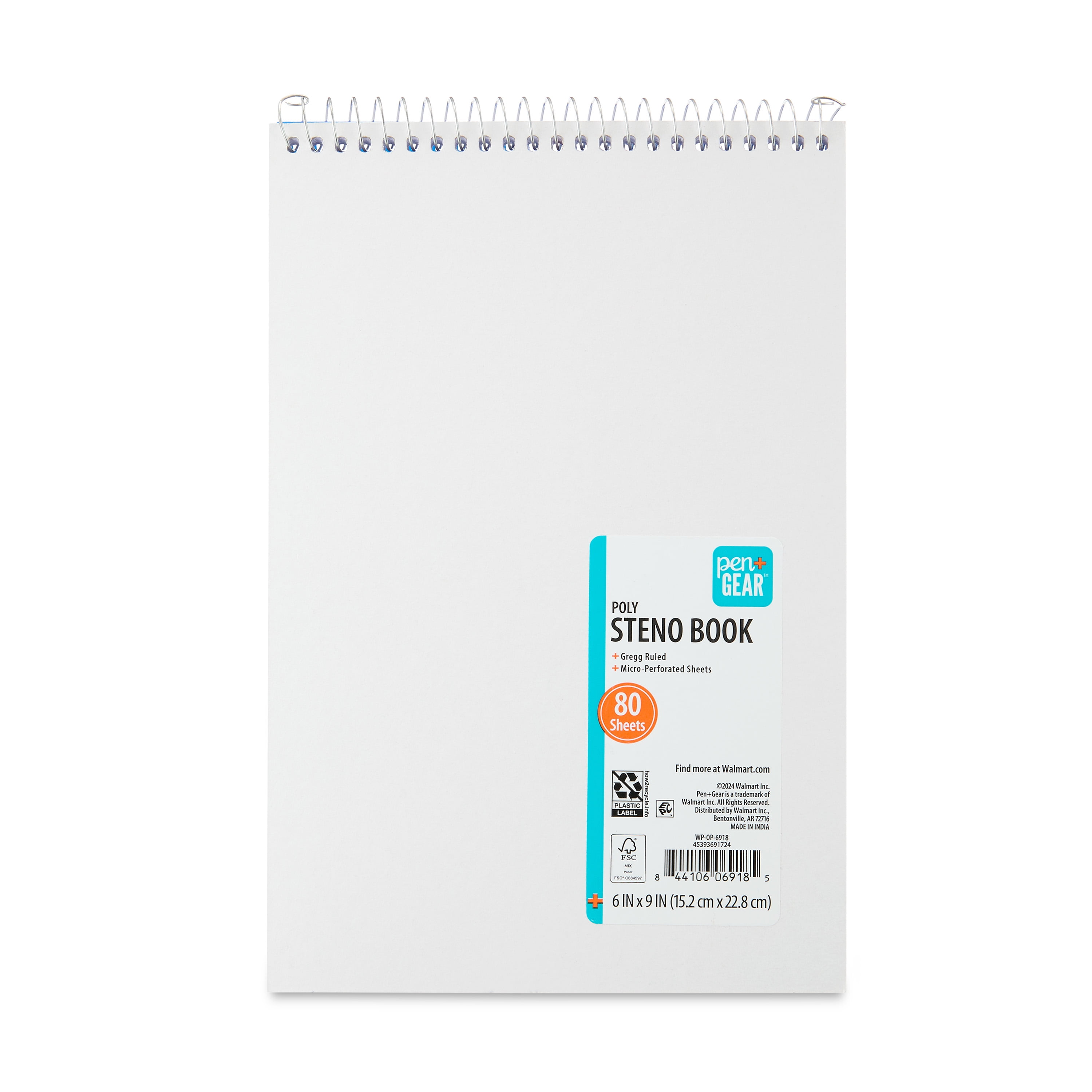 Pen+Gear Gregg Ruled Poly Notebook, Durable Water-Resistant Cover, Professional Steno Pad (Blue, 6 in x 9 in, 80 Sheets) ha22t