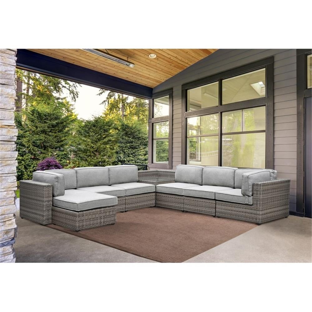 Bowery Hill Contemporary 7-Piece Wicker Sectional Set (Driftwood Gray, 7-Piece) ybcp9