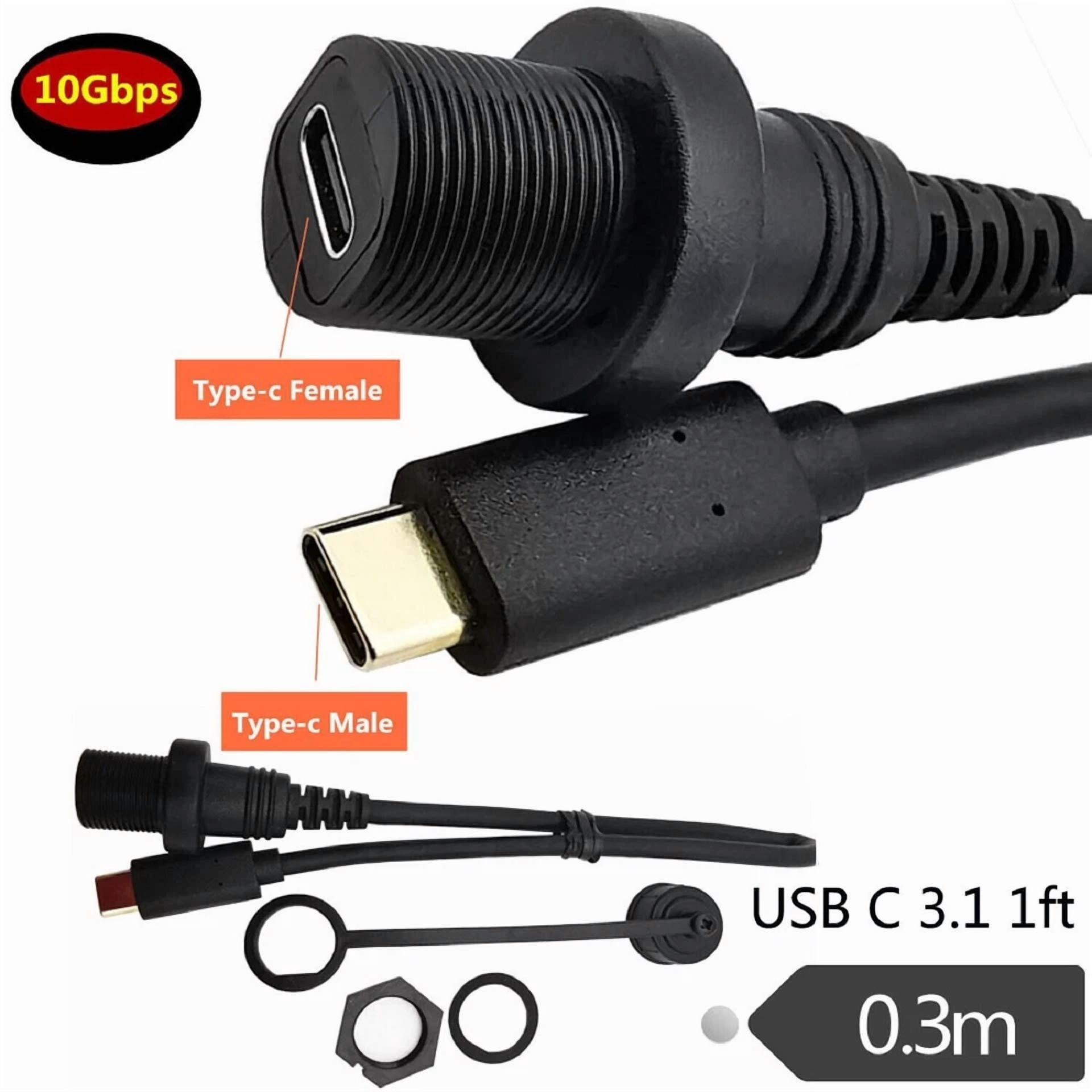 Rhea USB 3.1 Type-C Extension Cable Male to Female Waterproof Dashboard Mount (3 ft) czial