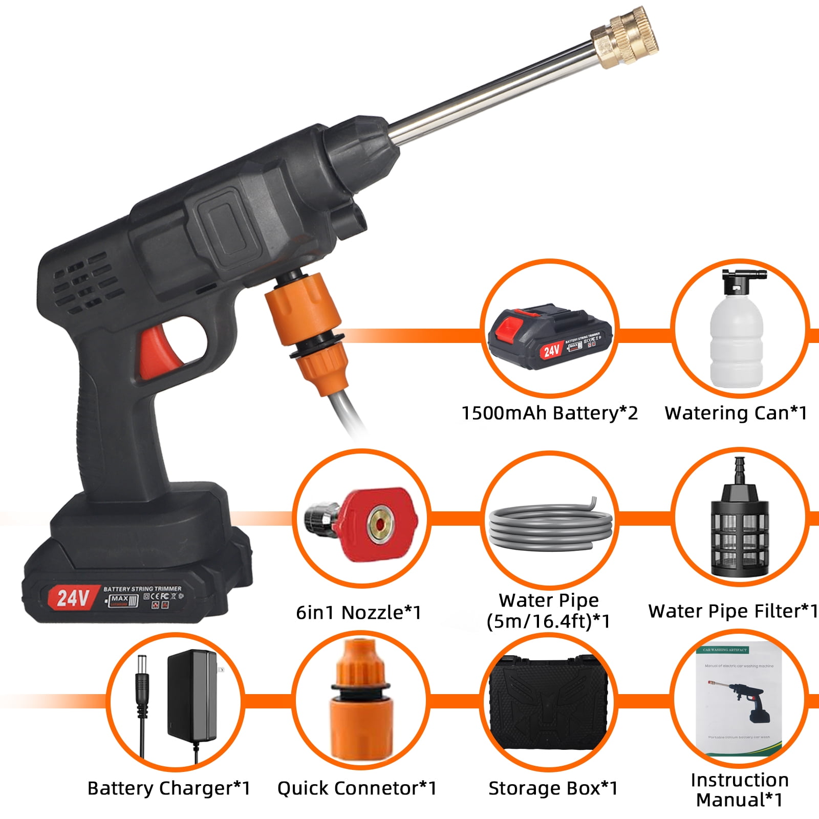 Paddsun Cordless Pressure Washer, Portable High-Pressure Water Spray Gun for Car Cleaning (2 Batteries) lmb4i