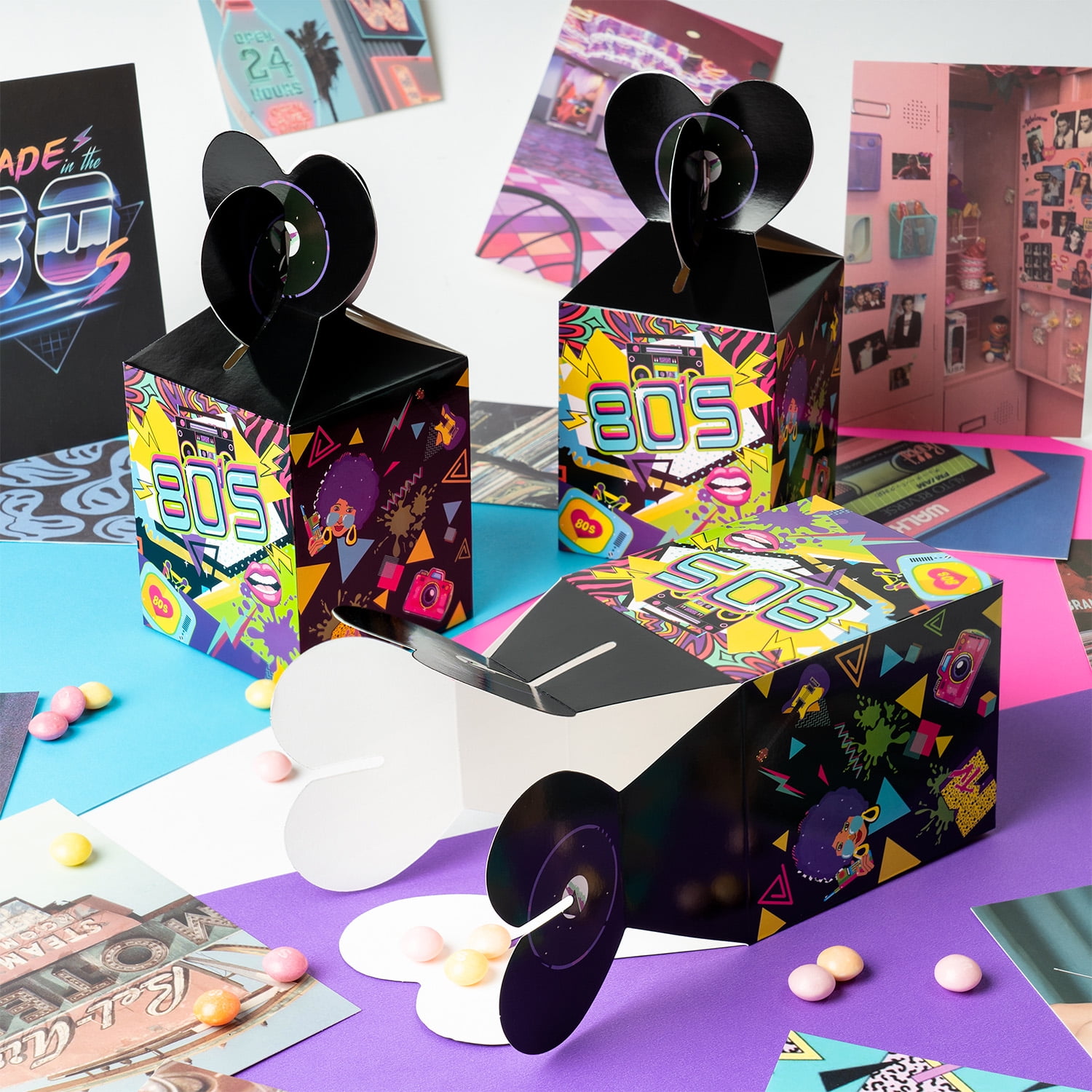 Haooryx 80s Retro Candy Gift Box Party Favor Containers (18 Pack, 3.2x3.2x3.9 in) tmzcr