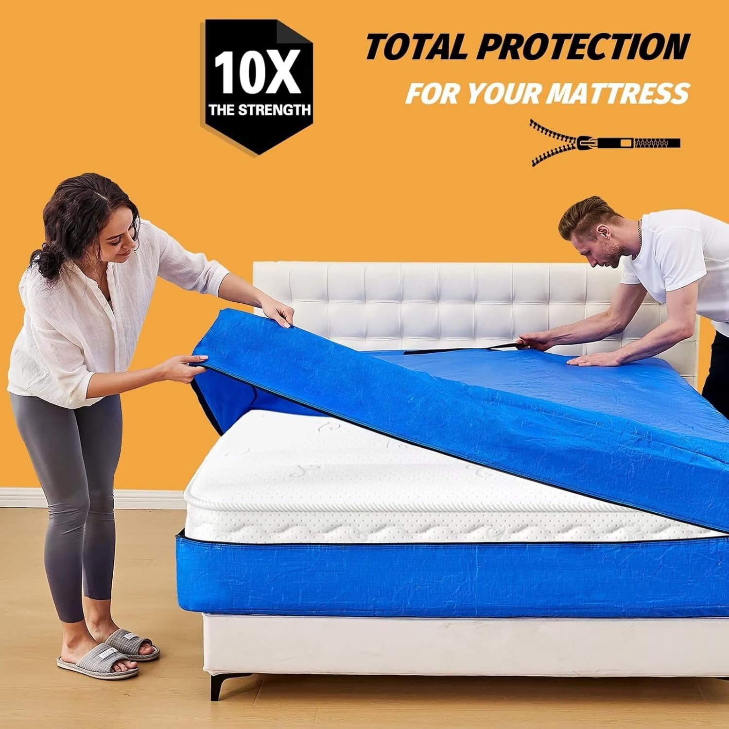 BN-LINK Queen Size Mattress Moving Bag, Heavy-Duty Waterproof Storage Cover with 8 Reinforced Handles and Zipper (Blue, 82 in x 63 in x 15 in) vbiu7