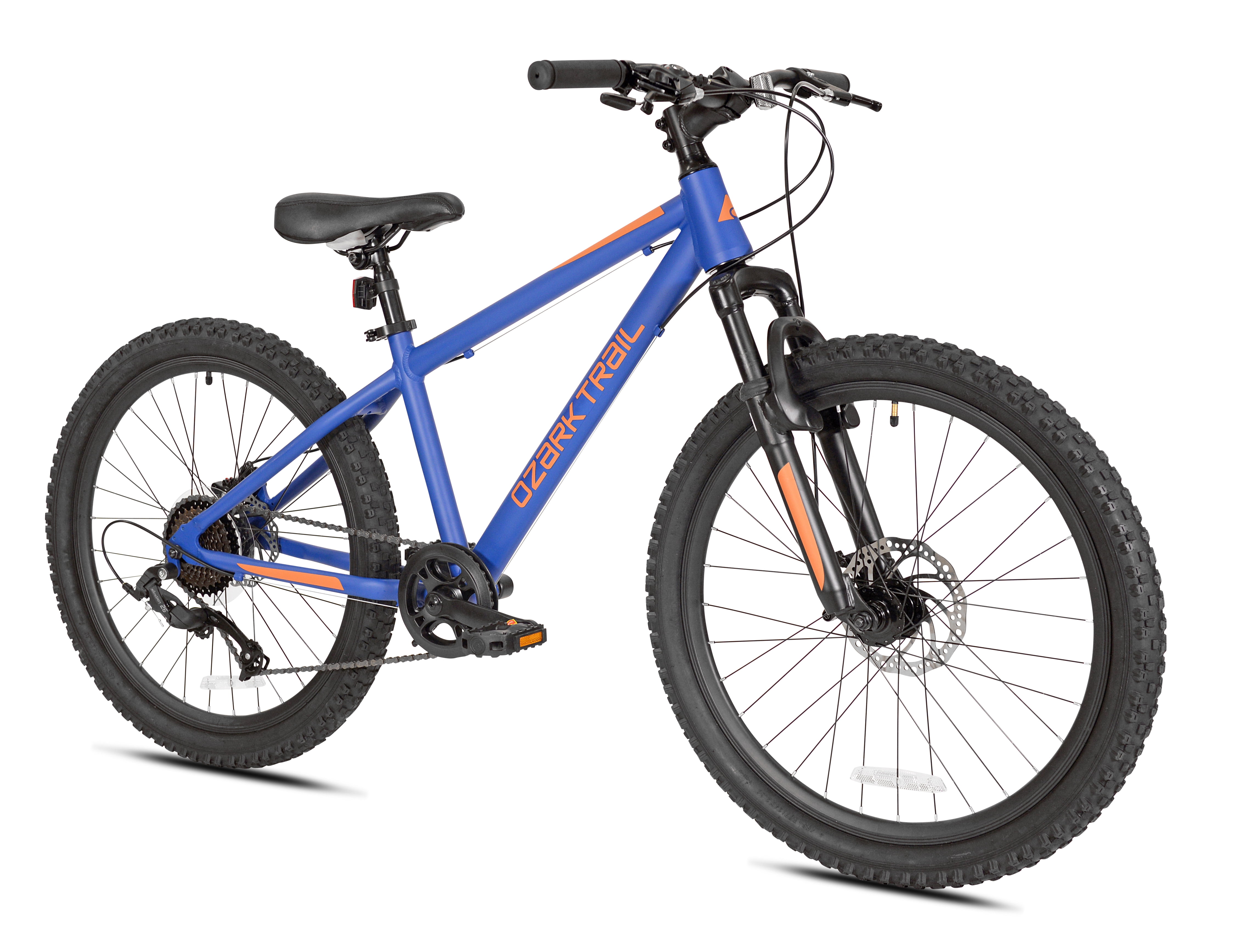 Ozark Trail 24 in M.1 Mountain Bicycle, 8 Speed, Lightweight Aluminum Frame, Front Suspension (Blue, 24 in) 6cyzi
