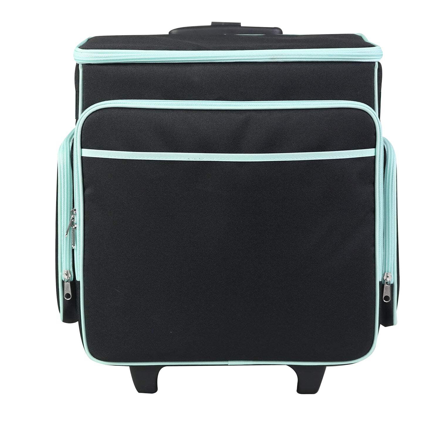 Everything Mary Rolling Scrapbook Case, Portable Craft Organizer with Telescoping Handle and Wheels (Black/Teal, 18 in x 14 in x 10 in) 9d2lf