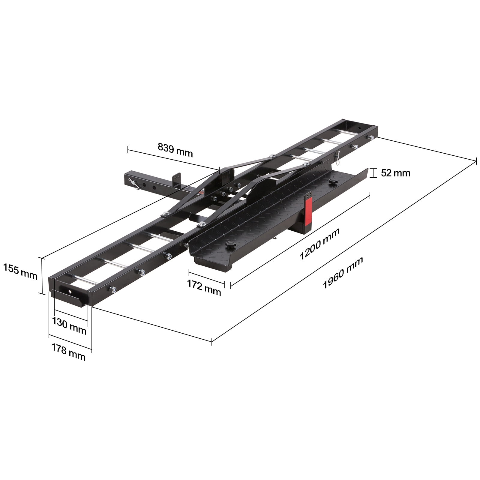 KFFKFF Steel Motorcycle Hitch Carrier, Heavy-Duty Transport Rack with Loading Ramp, Tie-Down Straps & Stabilizer (600 lb Capacity, 2 in Hitch Receiver) 5k3ry