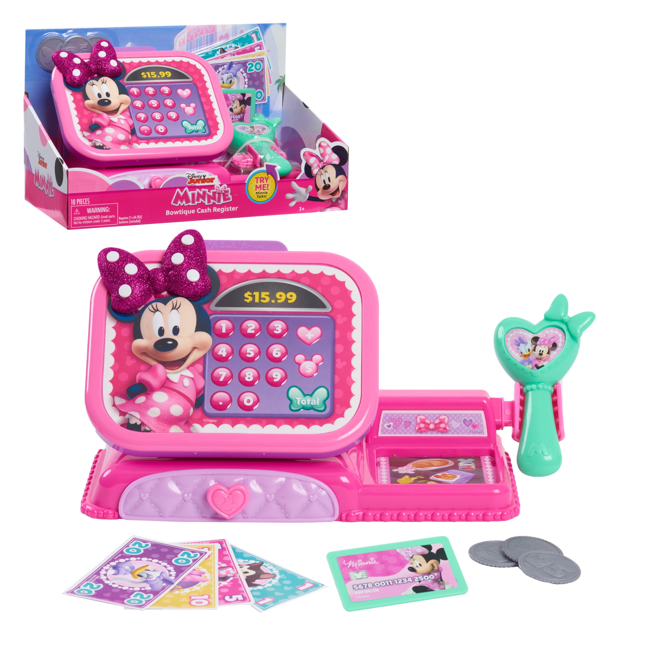 Minnie Mouse Bowtique Cash Register Interactive Pretend Play Set with Scanner and Play Money (1 Set) l3qqj