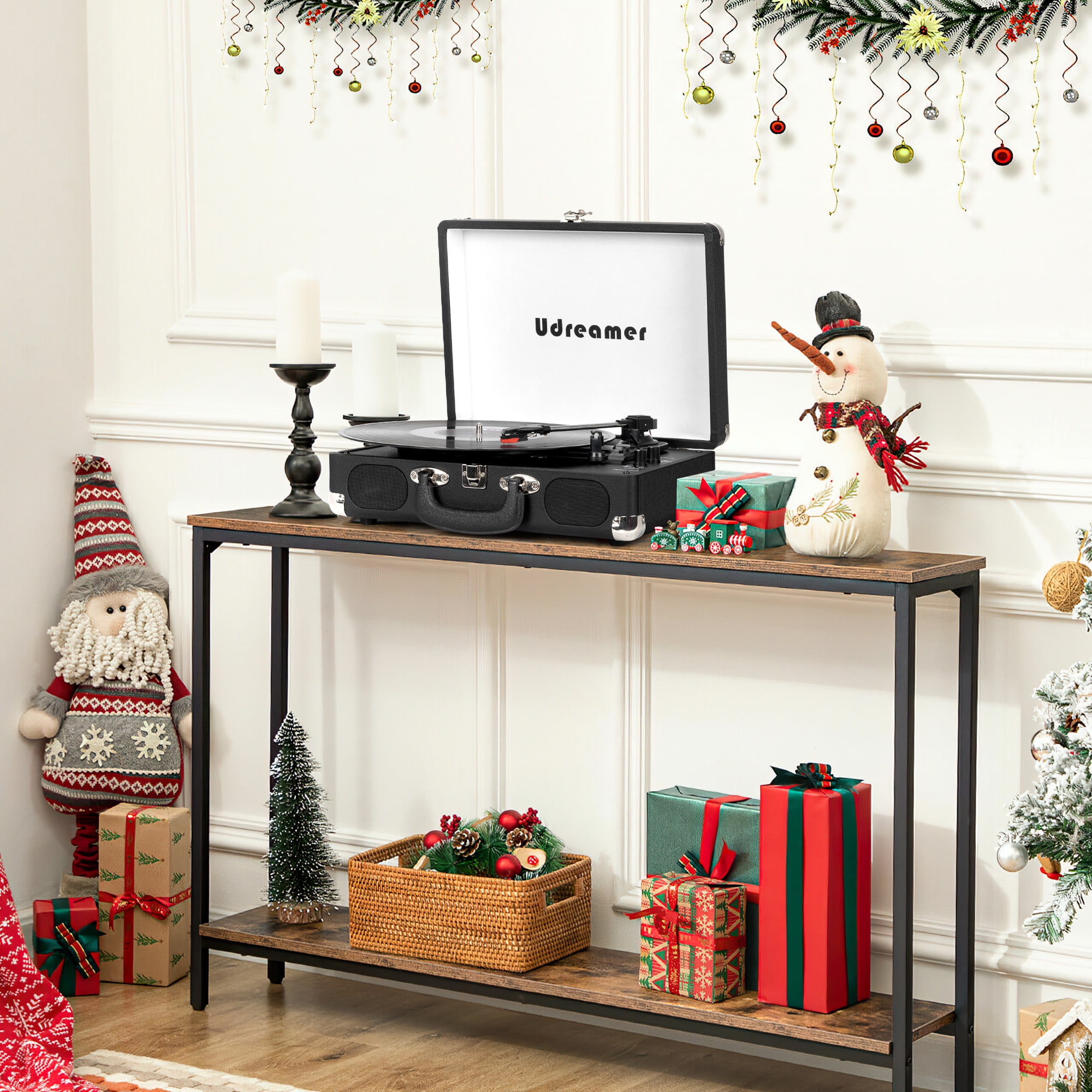 Udreamer Portable Suitcase Vinyl Record Player with Built-in Speakers (Black) 61avj