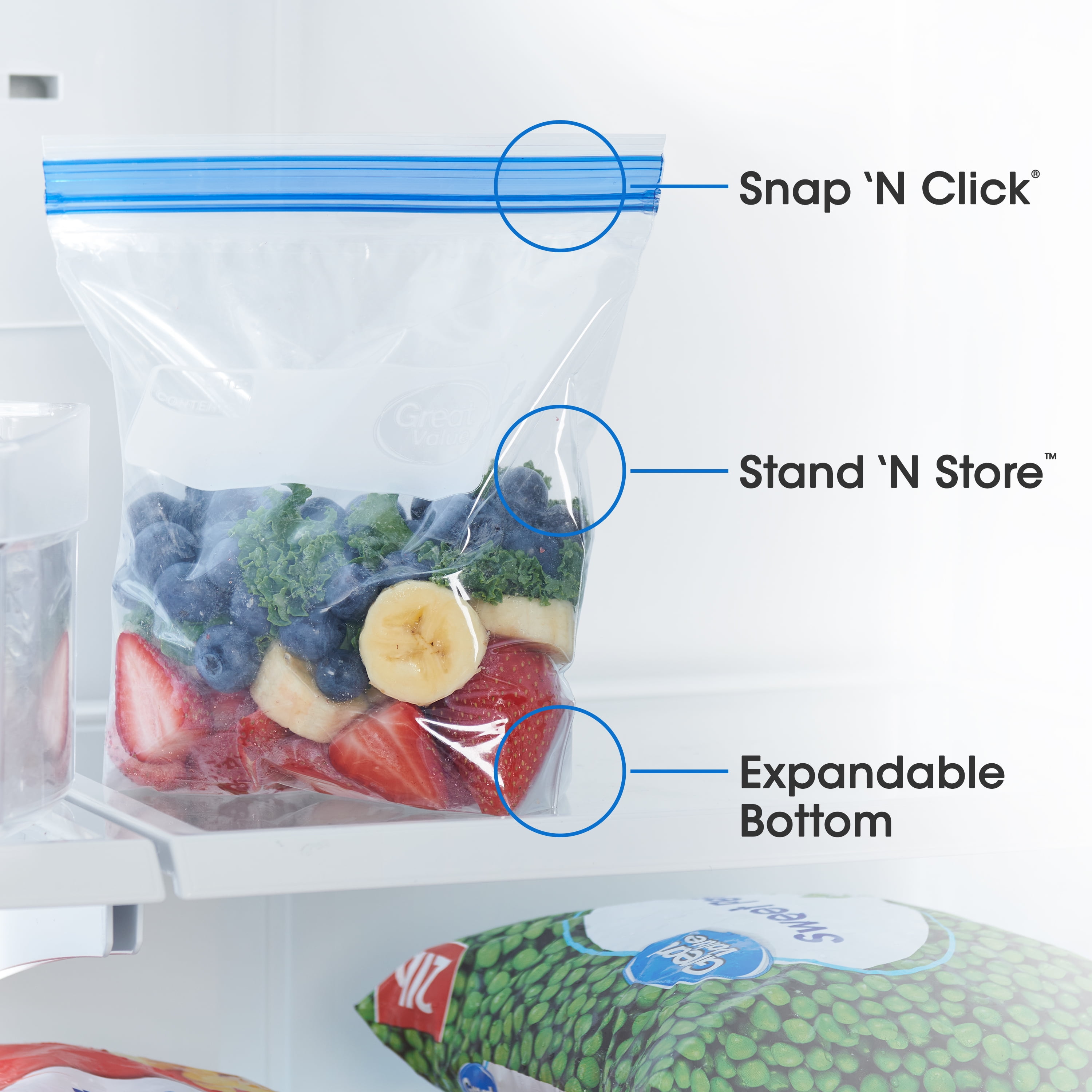 Great Value Freezer Guard Double Zipper Storage Bags (Clear, 25 Count, 7 in x 7.75 in) 9gvm5