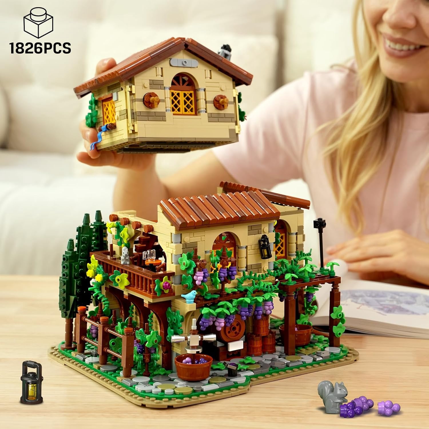 TERRAMUS Vineyard Winery Castle Building Set with LED Lights (1826 Pieces, 10 x 9.5 x 9.8 in) q36qk
