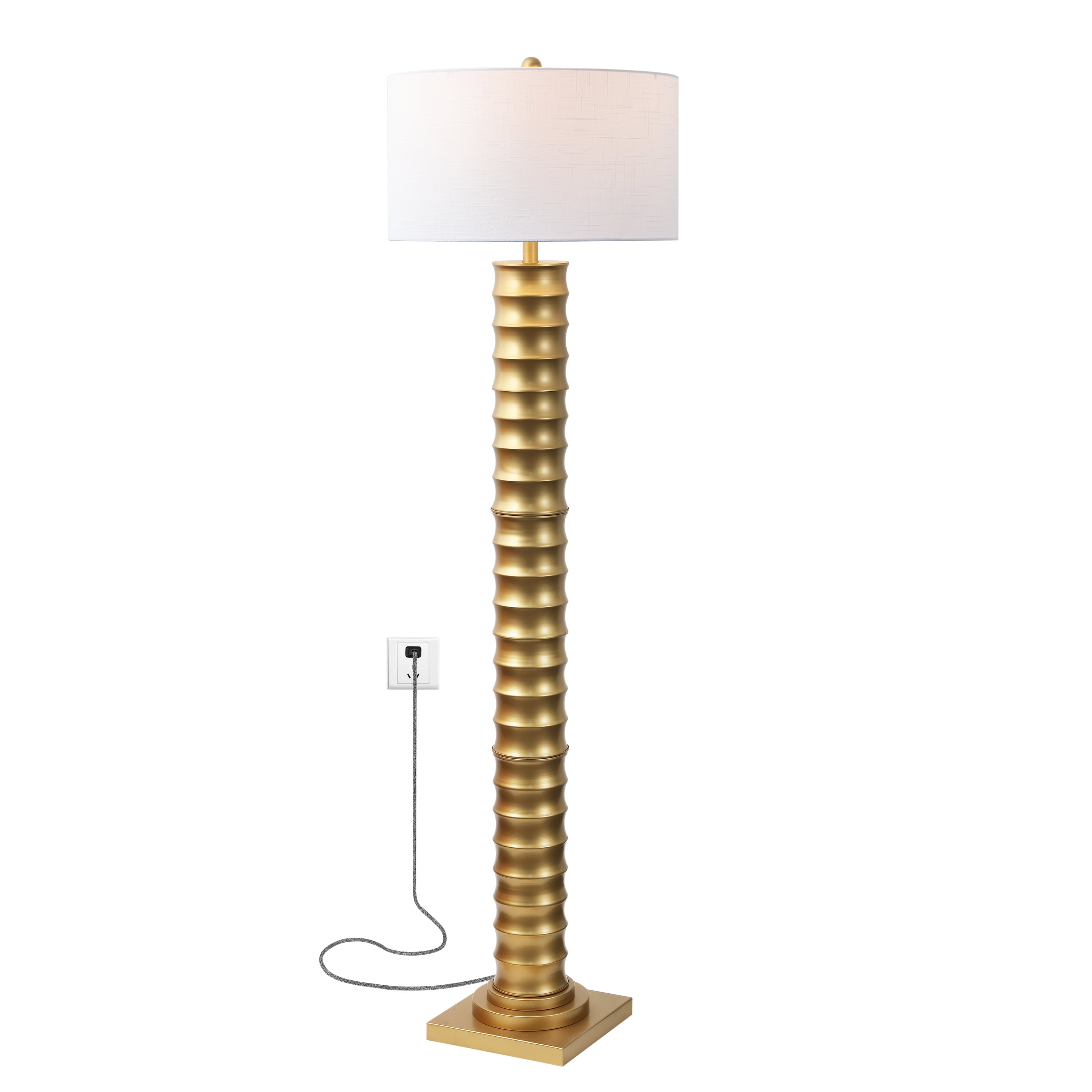 JONATHAN Y Serena Metal LED Floor Lamp, Modern Glamour Lighting with Cotton Shade (Gold, 63 in) x3lgt
