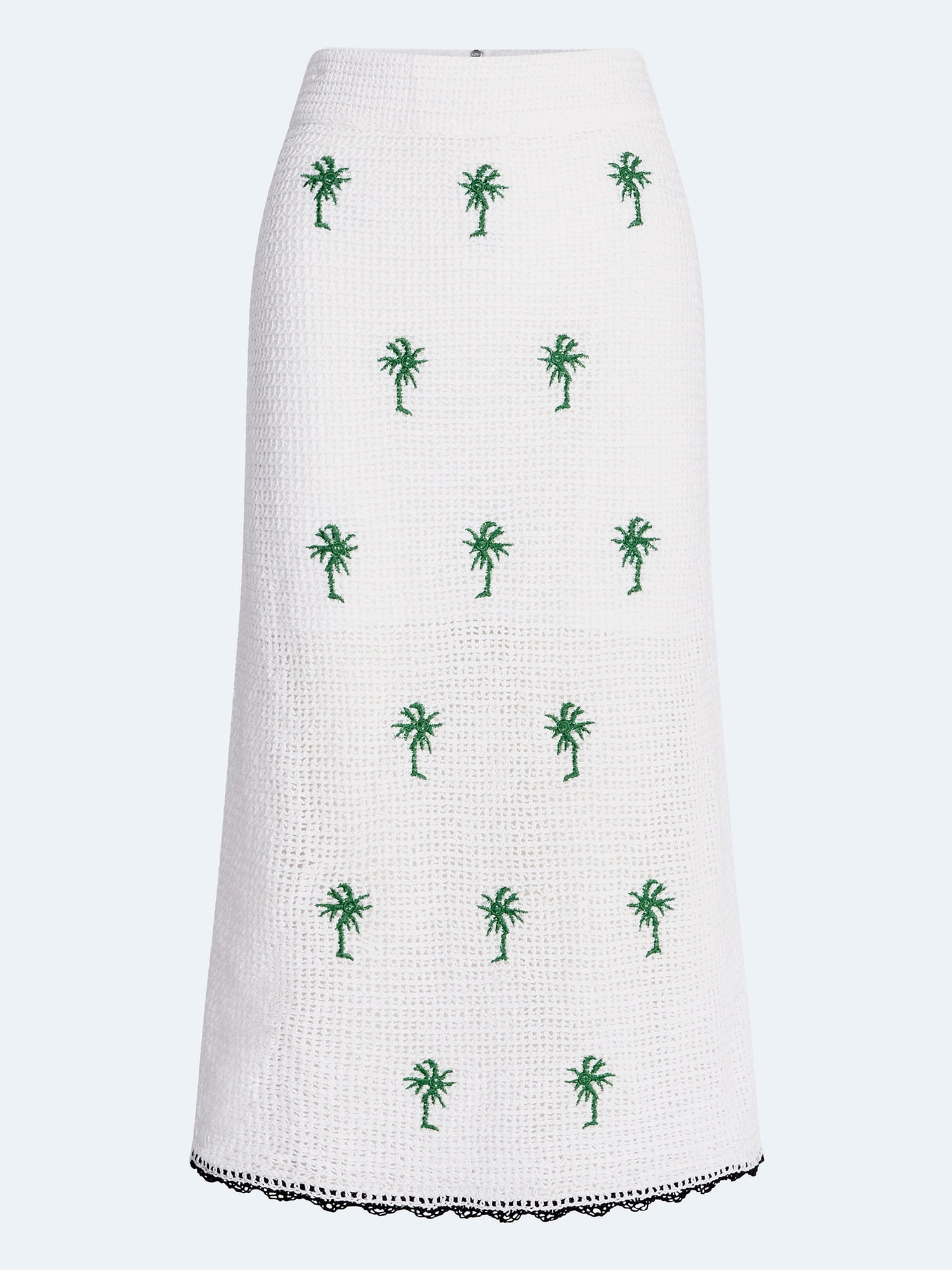 Free Assembly Women's Embroidered Knit Cotton Pencil Midi Skirt (White, XS) 8cl0p