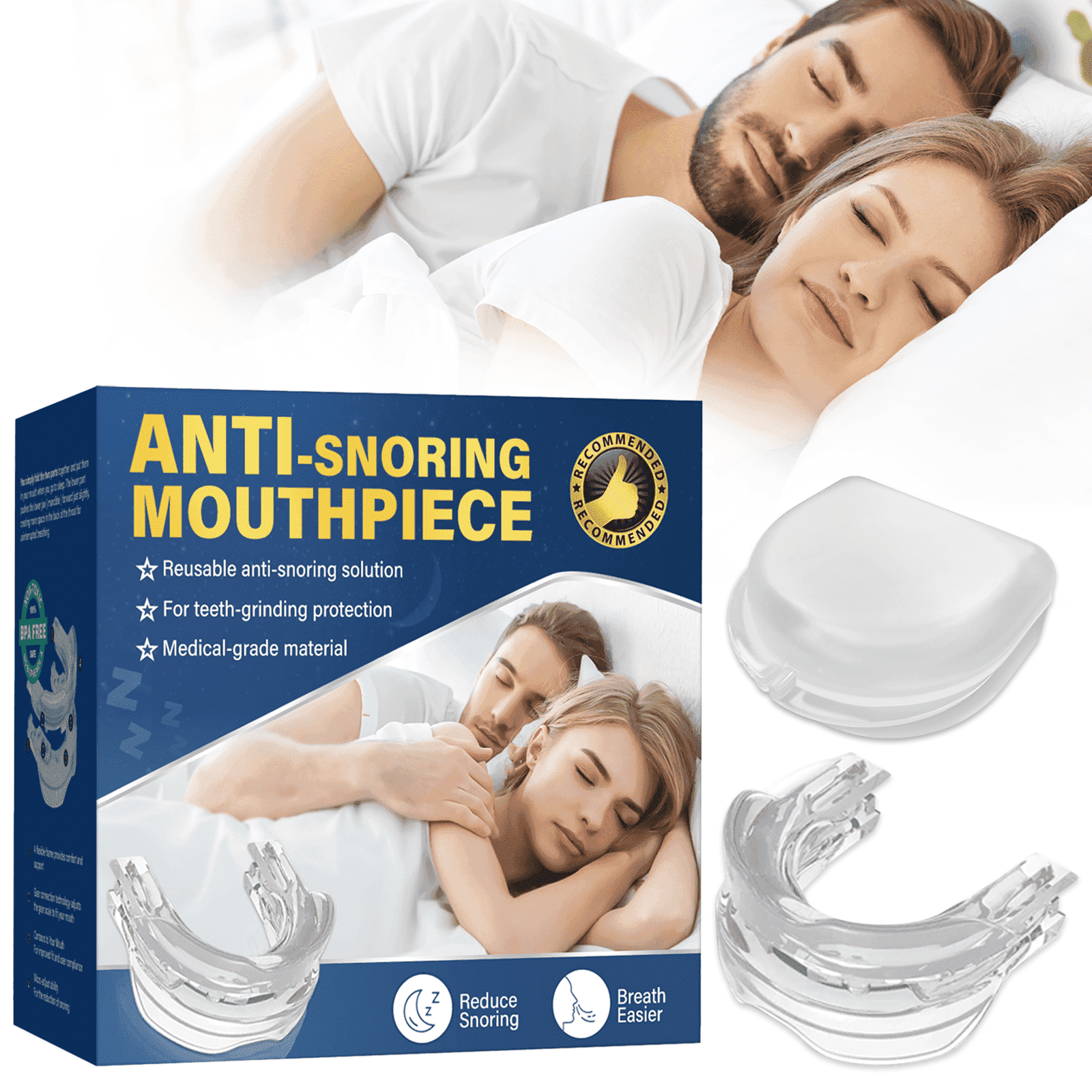 CiYouc Anti-Snore Mouthpiece, Adjustable Sleep Aid Mouth Guard for Snoring Relief (White, One Size) upx2x