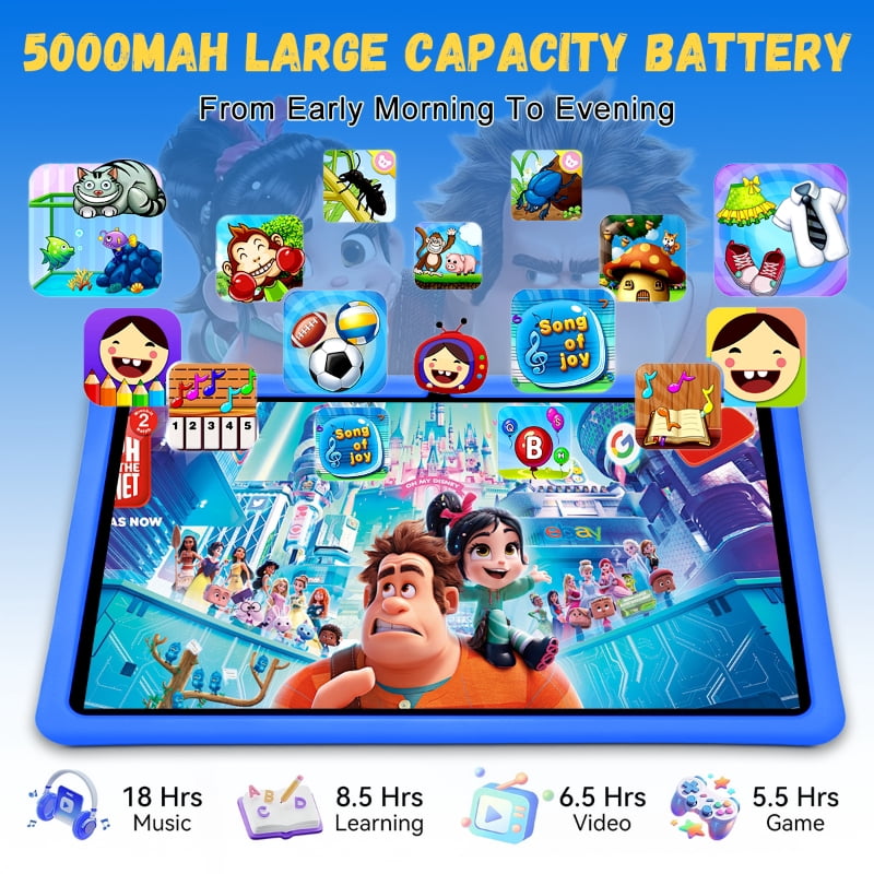 SHOUDUM Kids Tablet 10 in Android 15 Educational Learning Device with Shockproof Case (Blue, 128GB) 0vt29