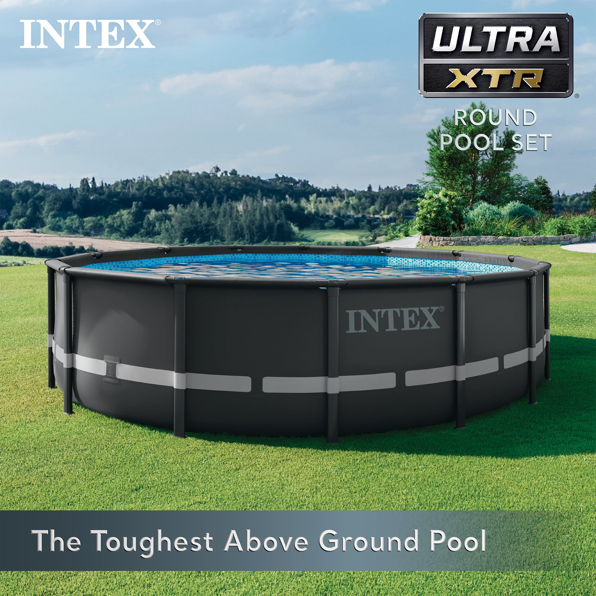 Intex Ultra XTR Above Ground Swimming Pool Set with Filter Pump (Gray, 14 ft x 42 in) knk28