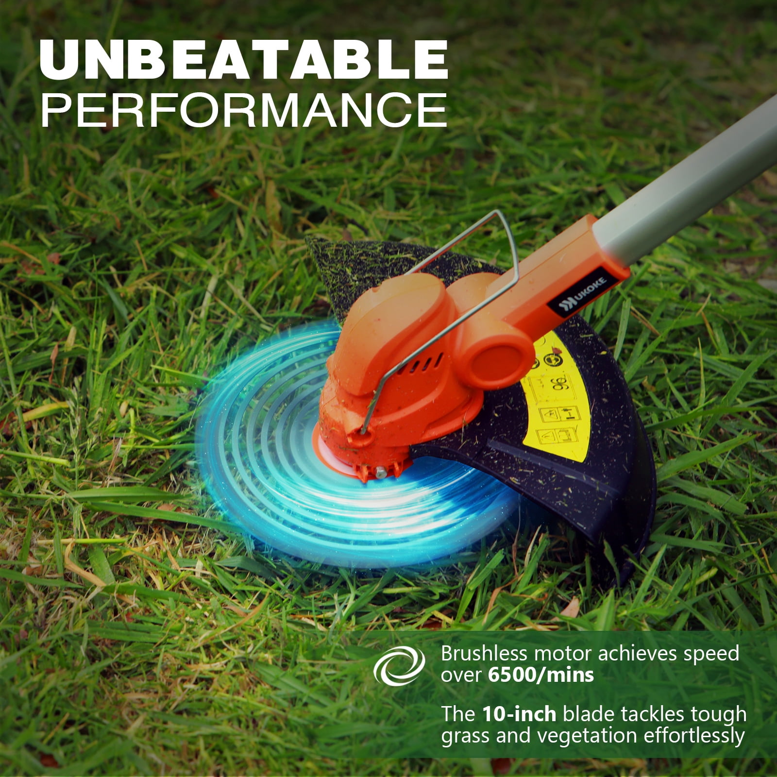 Ukoke 40V Cordless Grass Trimmer and Brush Cutter with Battery and Charger (Orange, 9.06 in Cutting Width) kcf98